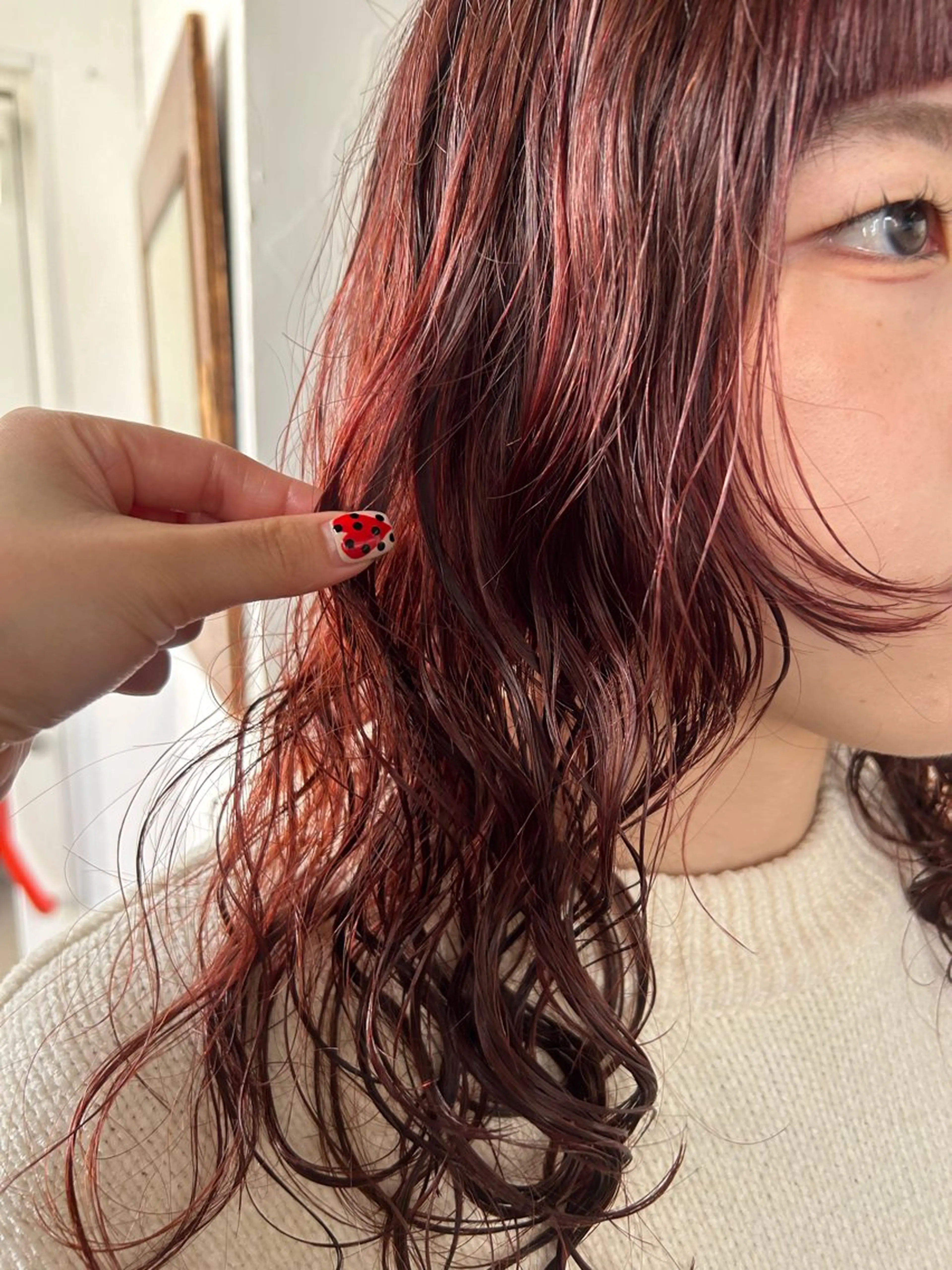 ロング カラー パーマ レッドカラー レイヤーカット カット ヘアカラー パーマ maho/垢抜け カラー♡パーマのヘアスタイル