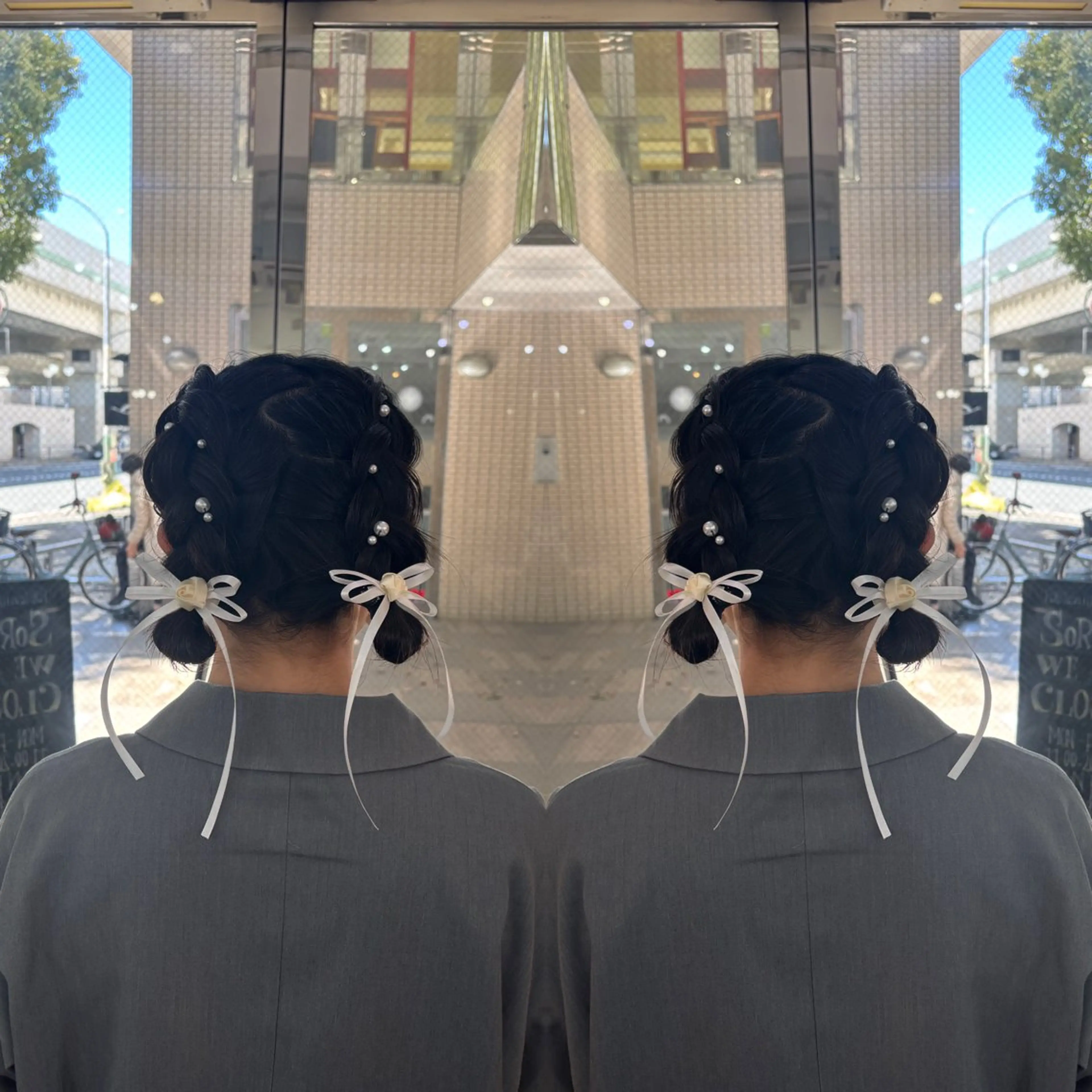 ショート ヘアアレンジ 切りっぱなしボブ ボブ ヘアセット 💎ハイトーン/艶 カラー モエカ💎のヘアスタイル