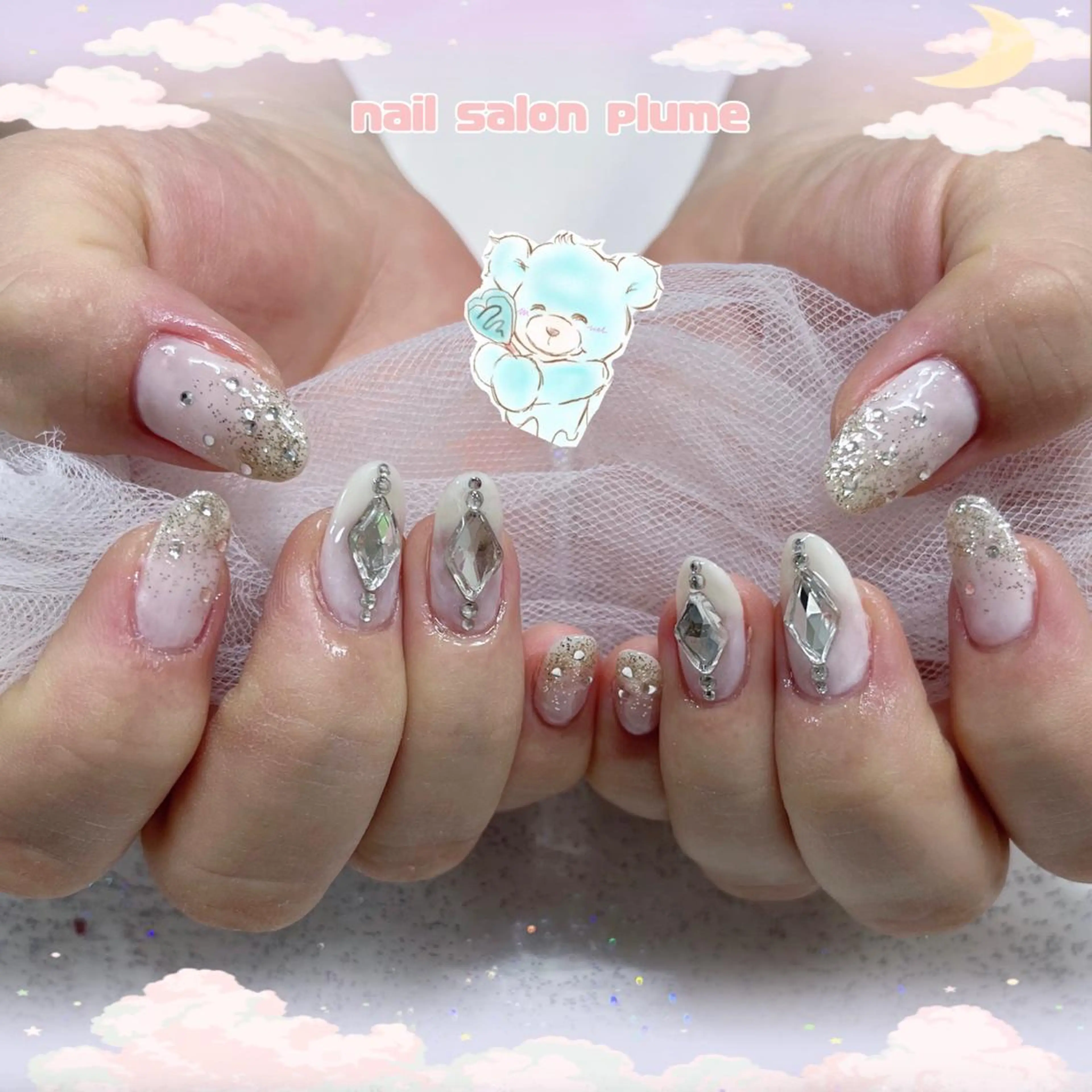 ネイル ストーンネイル ハンドネイル plume nail ☆韓国ネイルのネイルデザイン