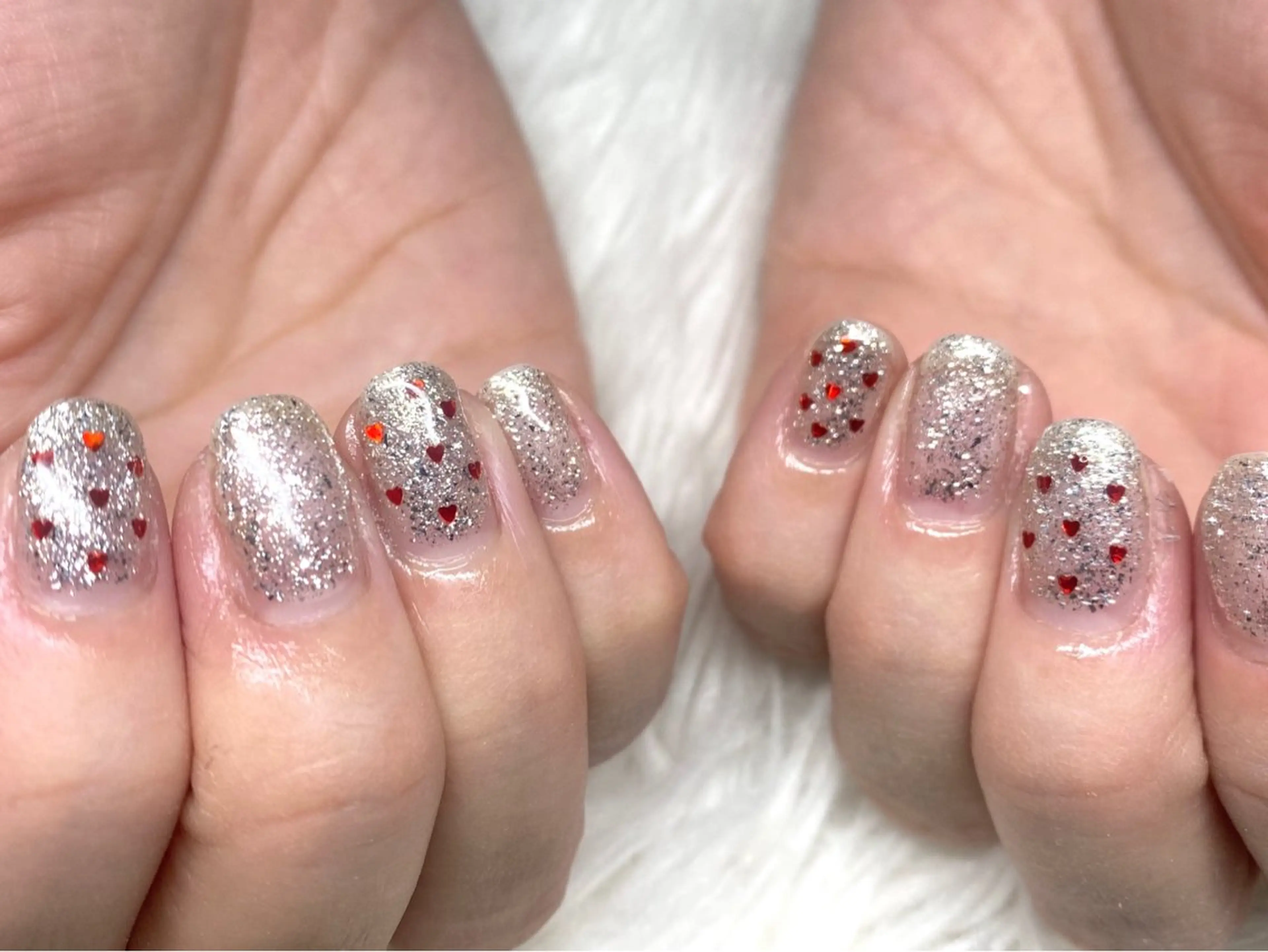 ネイル ハート ラメ(グリッター) シルバー ハンドネイル ViMORE あやのネイルデザイン