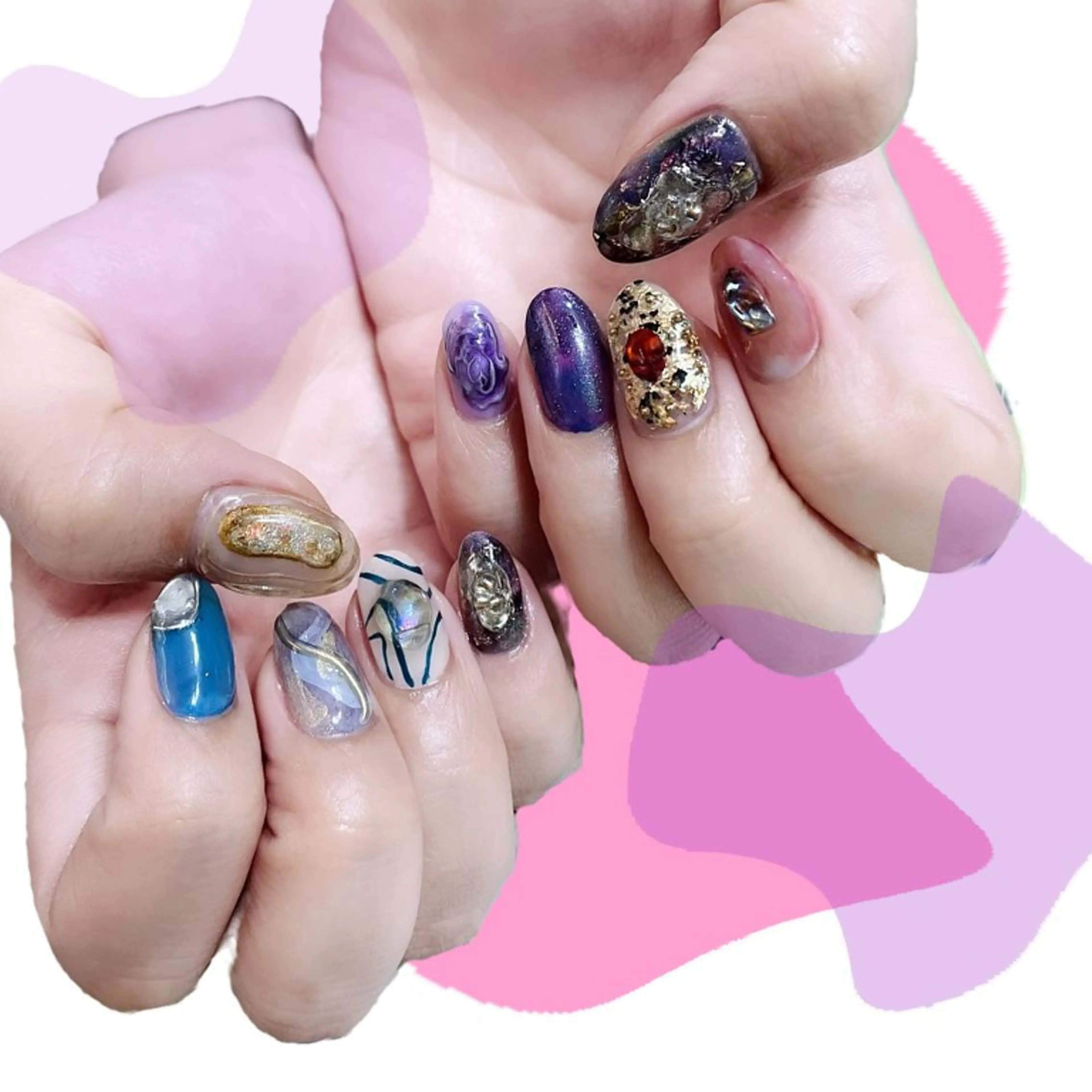 ネイル オーロラネイル 桜ネイル 氷ネイル・うるうるネイル 韓国ネイル マグネットネイル ハンドネイル VOLLMOND nailのネイルデザイン