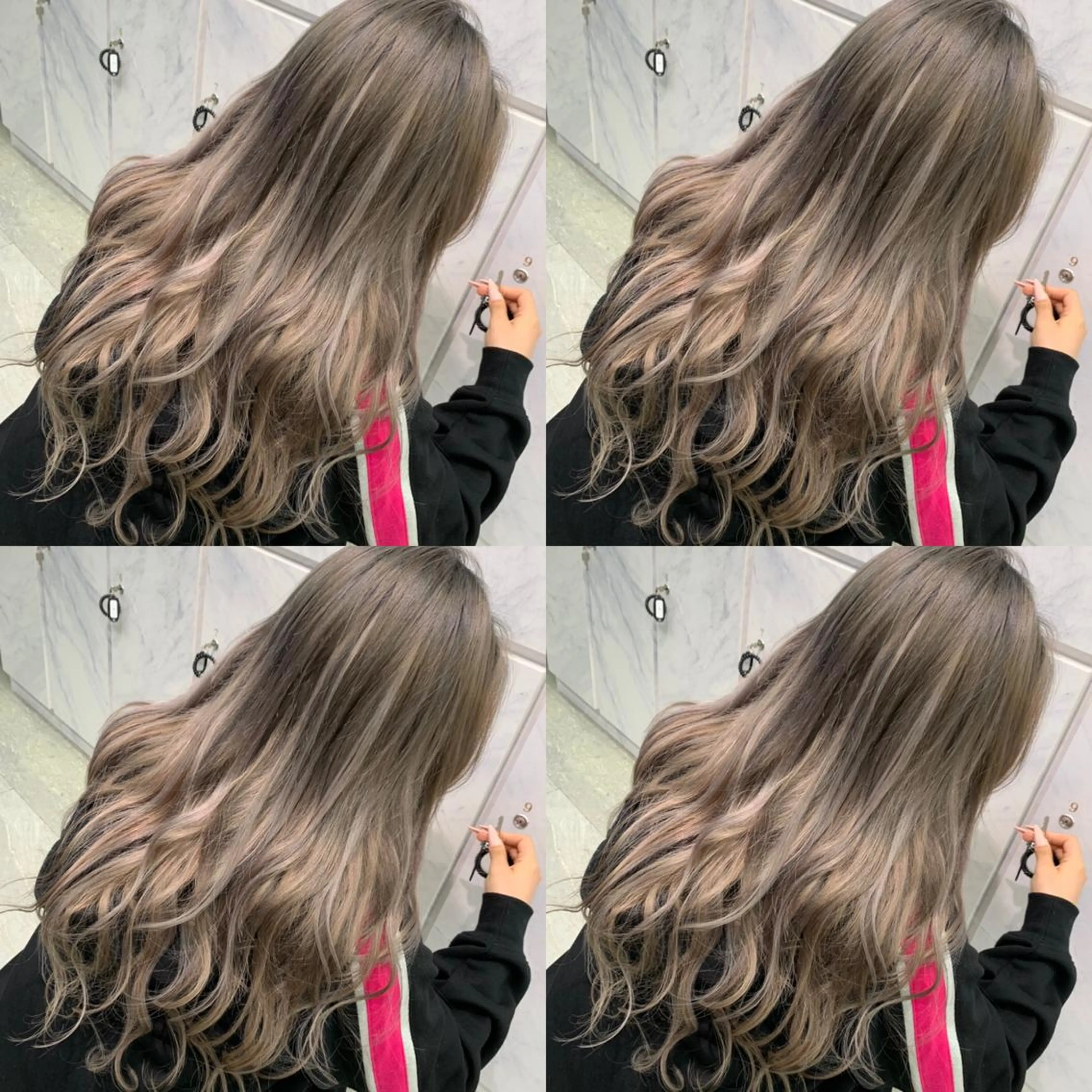 ロング カラー プルエクステ 透明感カラー グレージュ ハイライトカラー ハイトーンカラー ヘアカラー エクステ プルエクステ 🖤MIYUのヘアスタイル