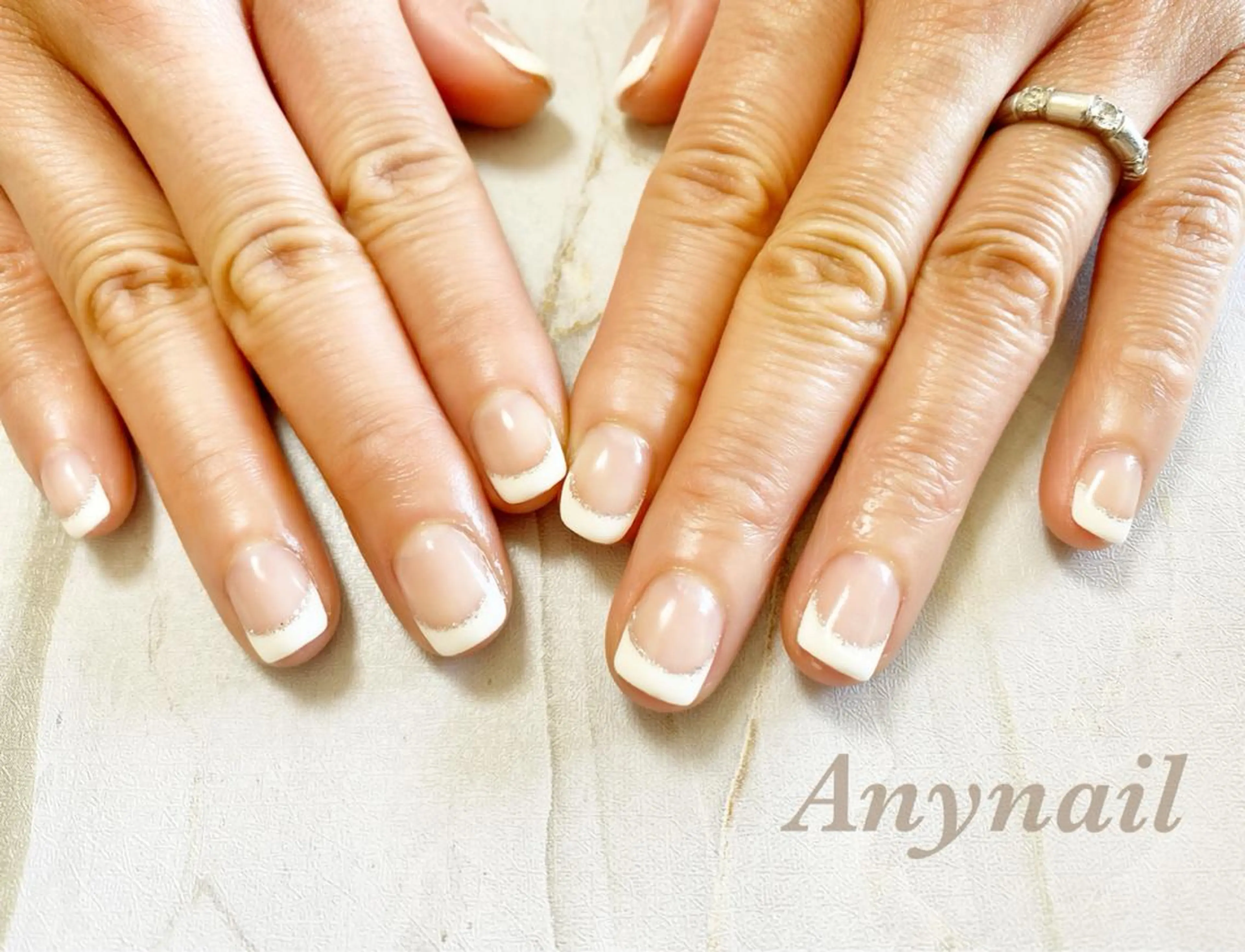 ネイル ブルー フレンチネイル スクエアネイル ハンドネイル 岩澤 恵子のネイルデザイン