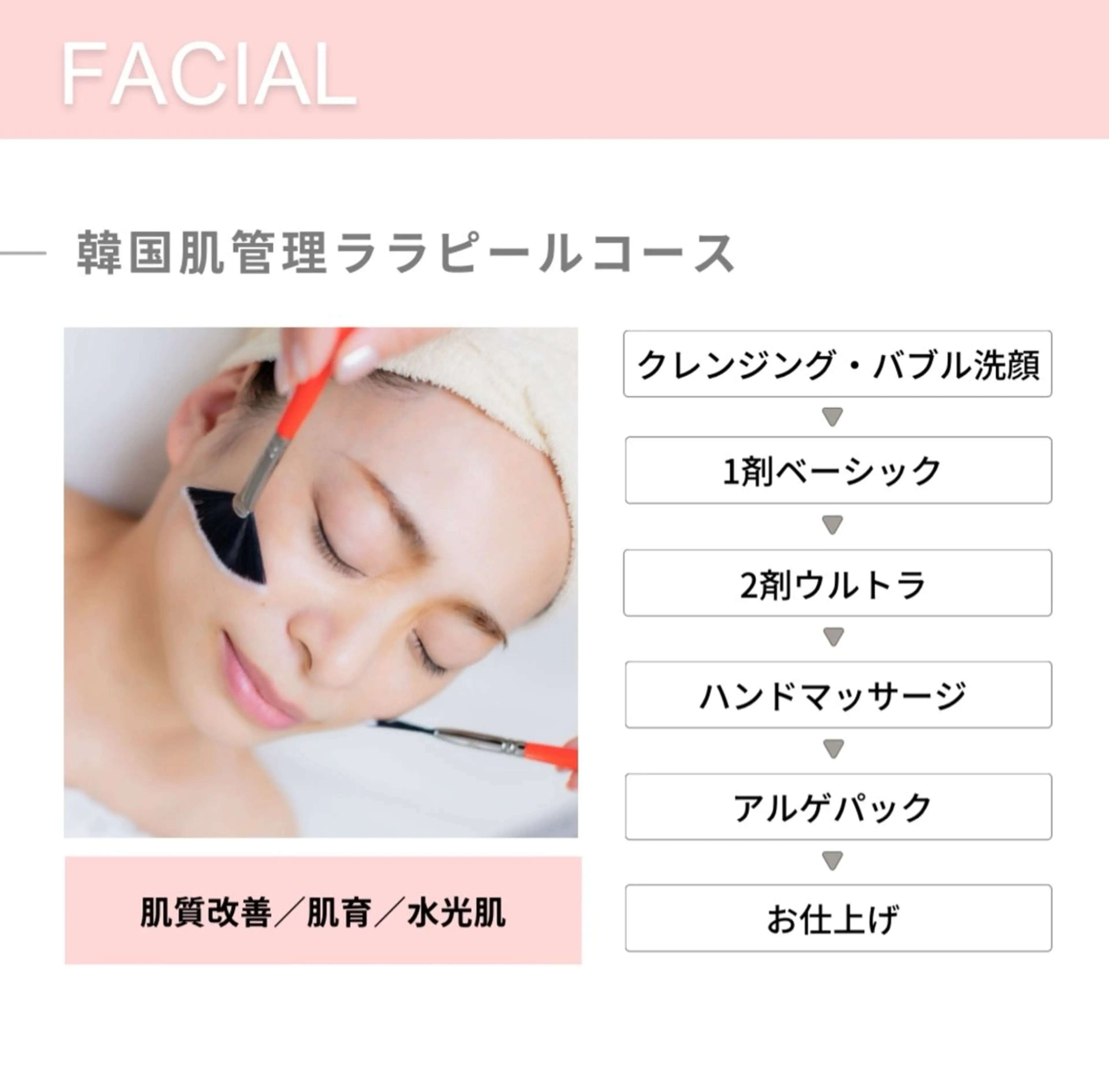 【肌質改善/肌育】韓国肌管理ララピールコース  90分 ¥8,800→¥6,600の写真