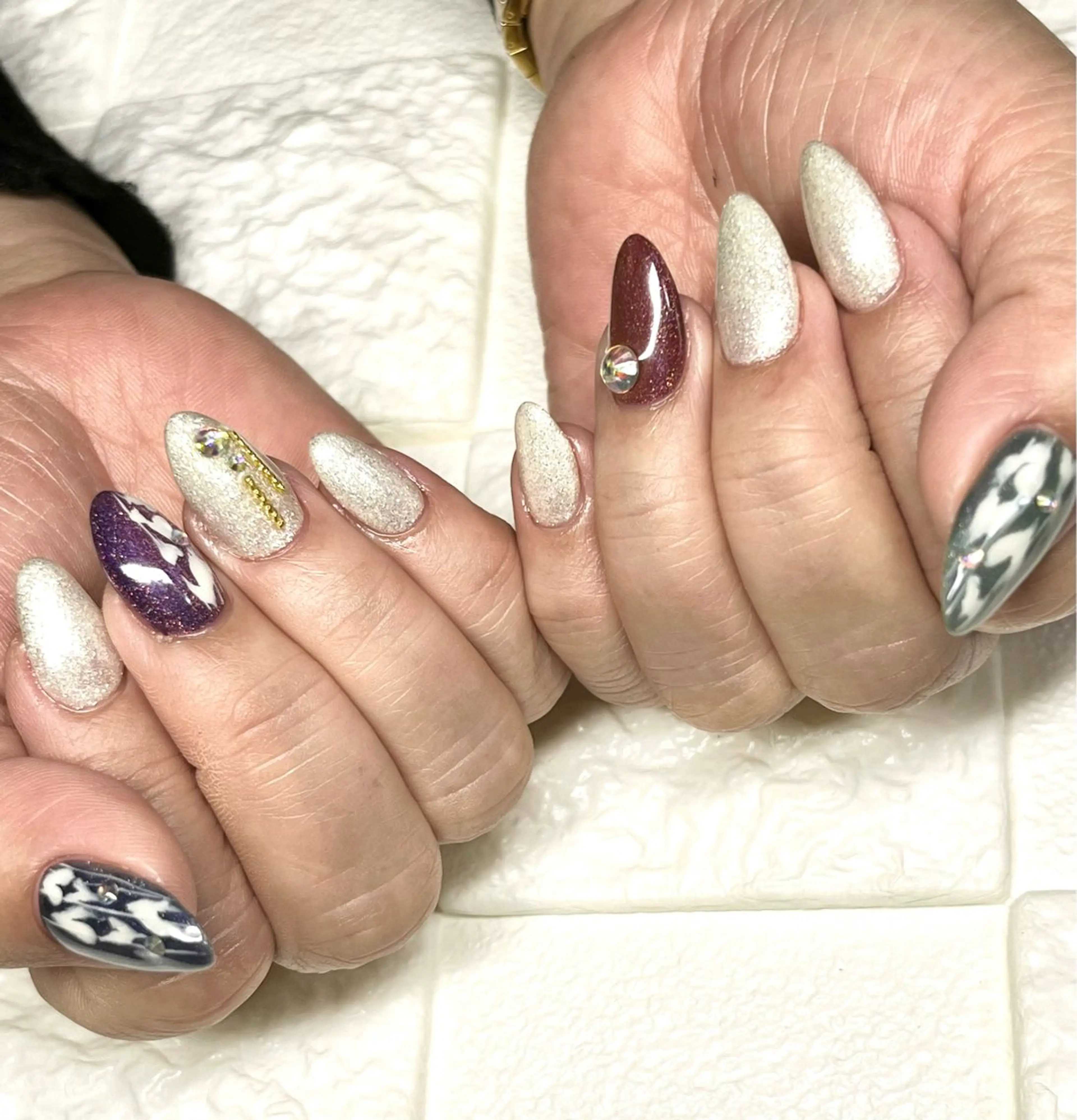 ネイル アニマル柄 マグネットネイル ニュアンスネイル ハンドネイル まり りぃ〜んのネイルデザイン