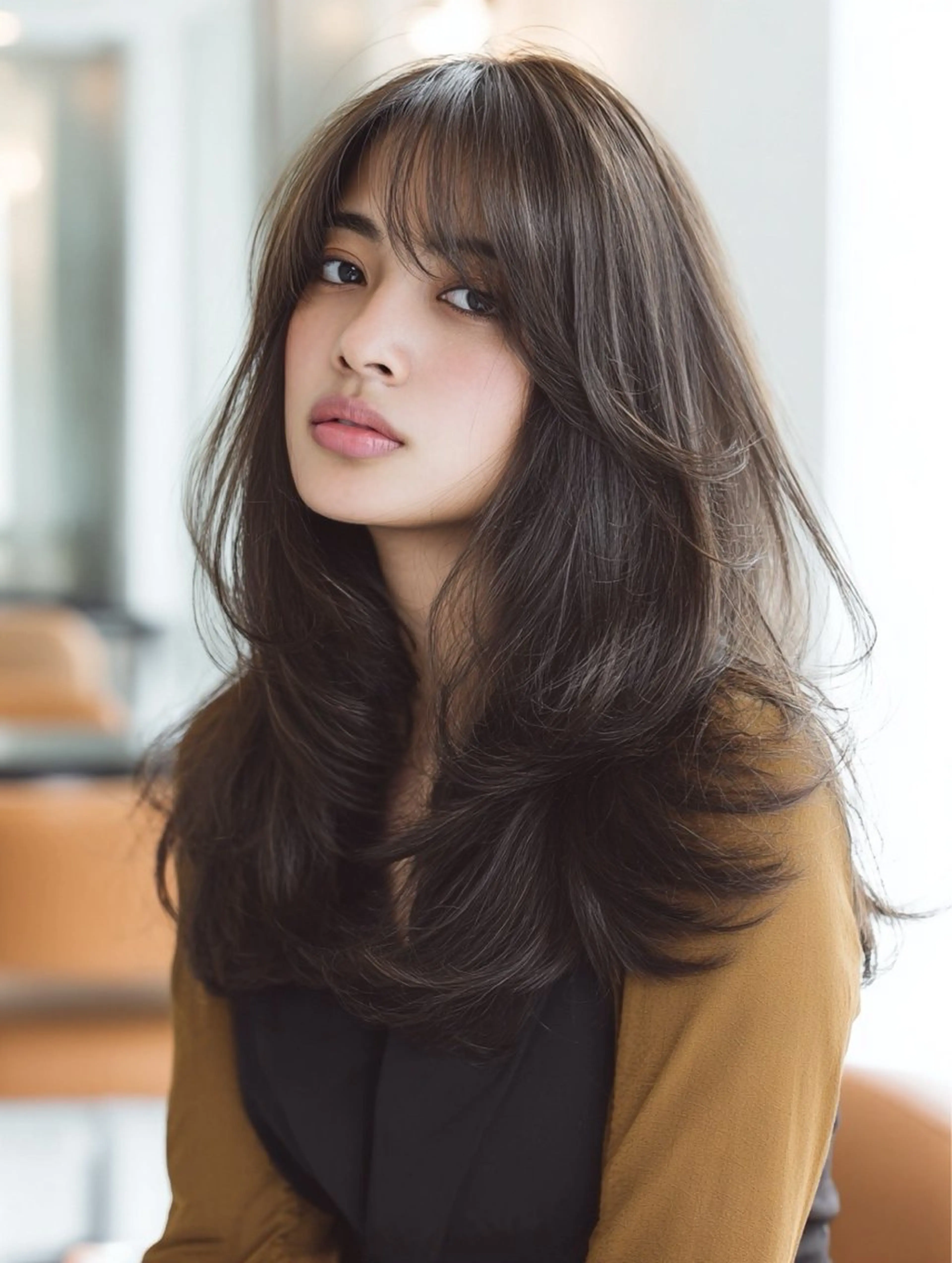 ロング 顔まわりレイヤー 顔周りカット ハッシュカット ハイレイヤー 髪質改善 カット ヘアカラー 縮毛矯正 トリートメント ✨毛髪診断で絶対綺麗 ✨美髪艶髪専門✨高浪のヘアスタイル