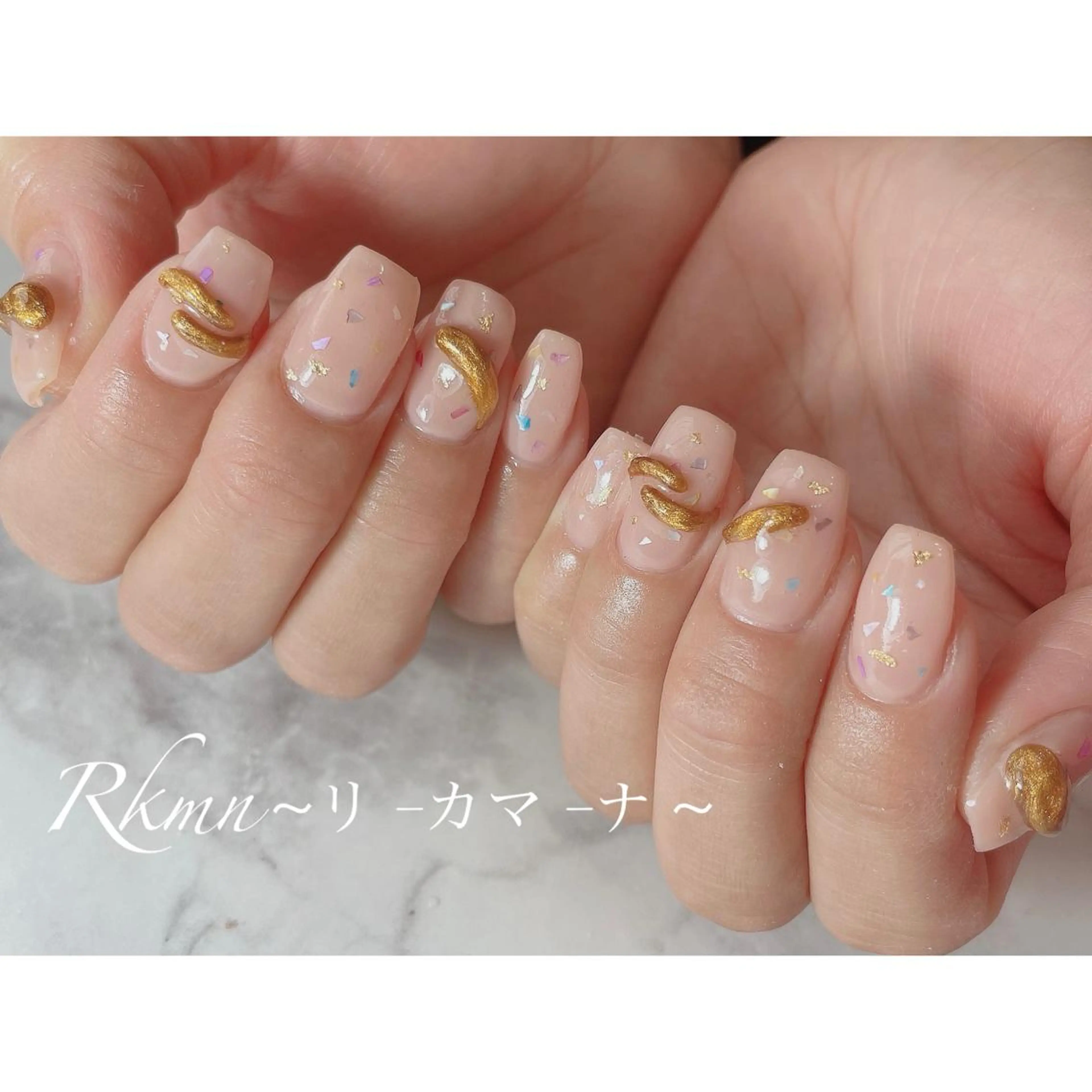 ネイル アートネイル ミラーネイル 春ネイル スクエアネイル ハンドネイル フットネイル ハンドケア Rkmn ~リ-カマ-ナ~のネイルデザイン