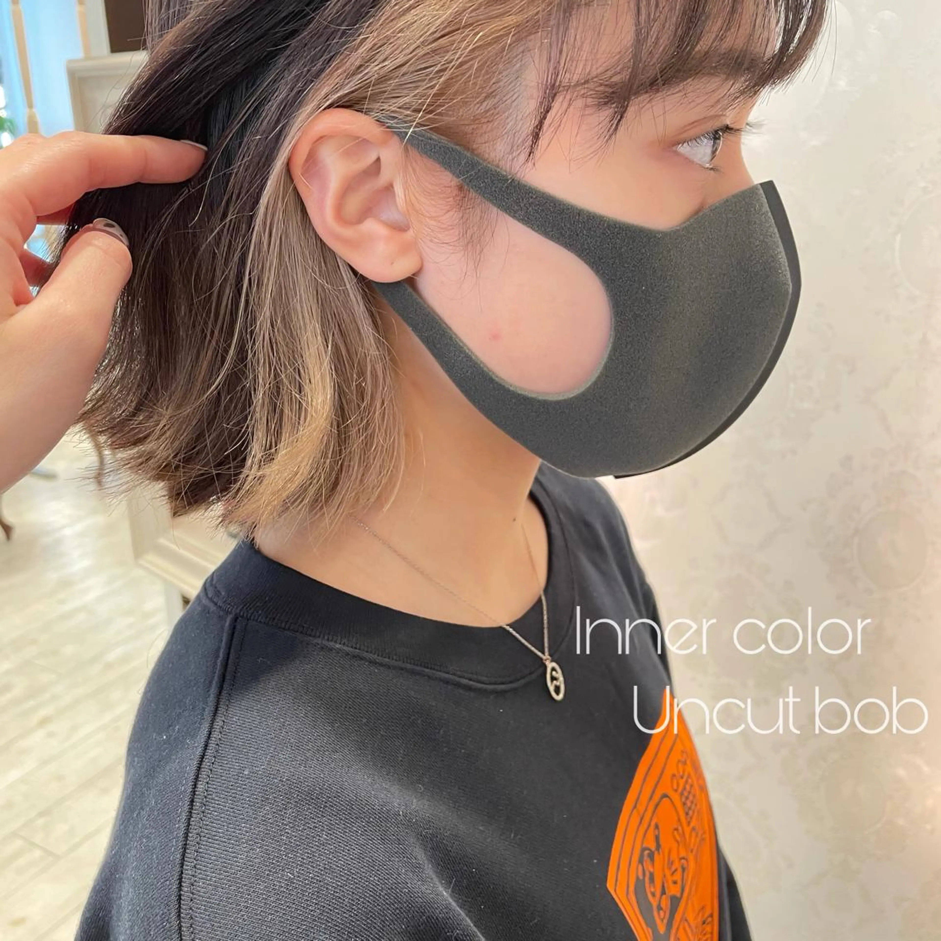 ショート カラー 切りっぱなしボブ イヤリングカラー ボブ 🍪ﾖｼｲﾊﾙﾈ🍪 ﾗﾍﾞﾝﾀﾞｰｶﾗｰのヘアスタイル