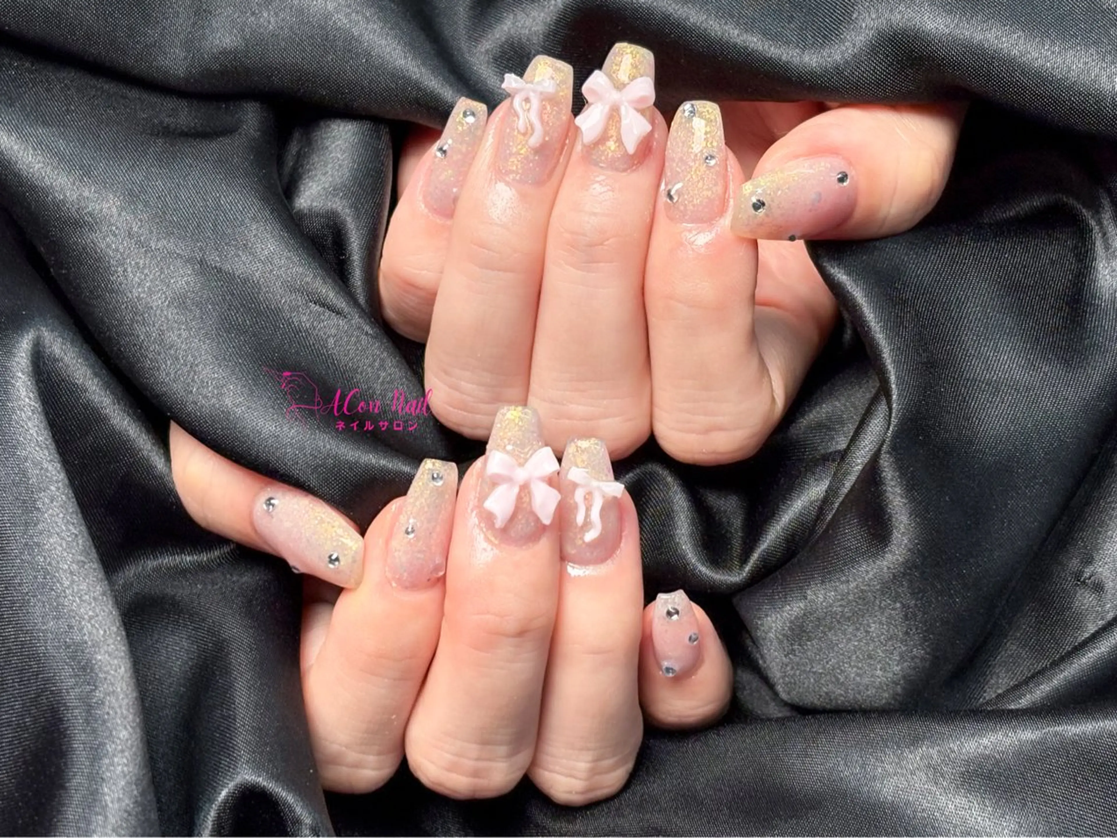 ネイル 桜ネイル 長さ出し フラワーネイル フレンチネイル ジェルネイル ハンドネイル ACon NailSalonのネイルデザイン