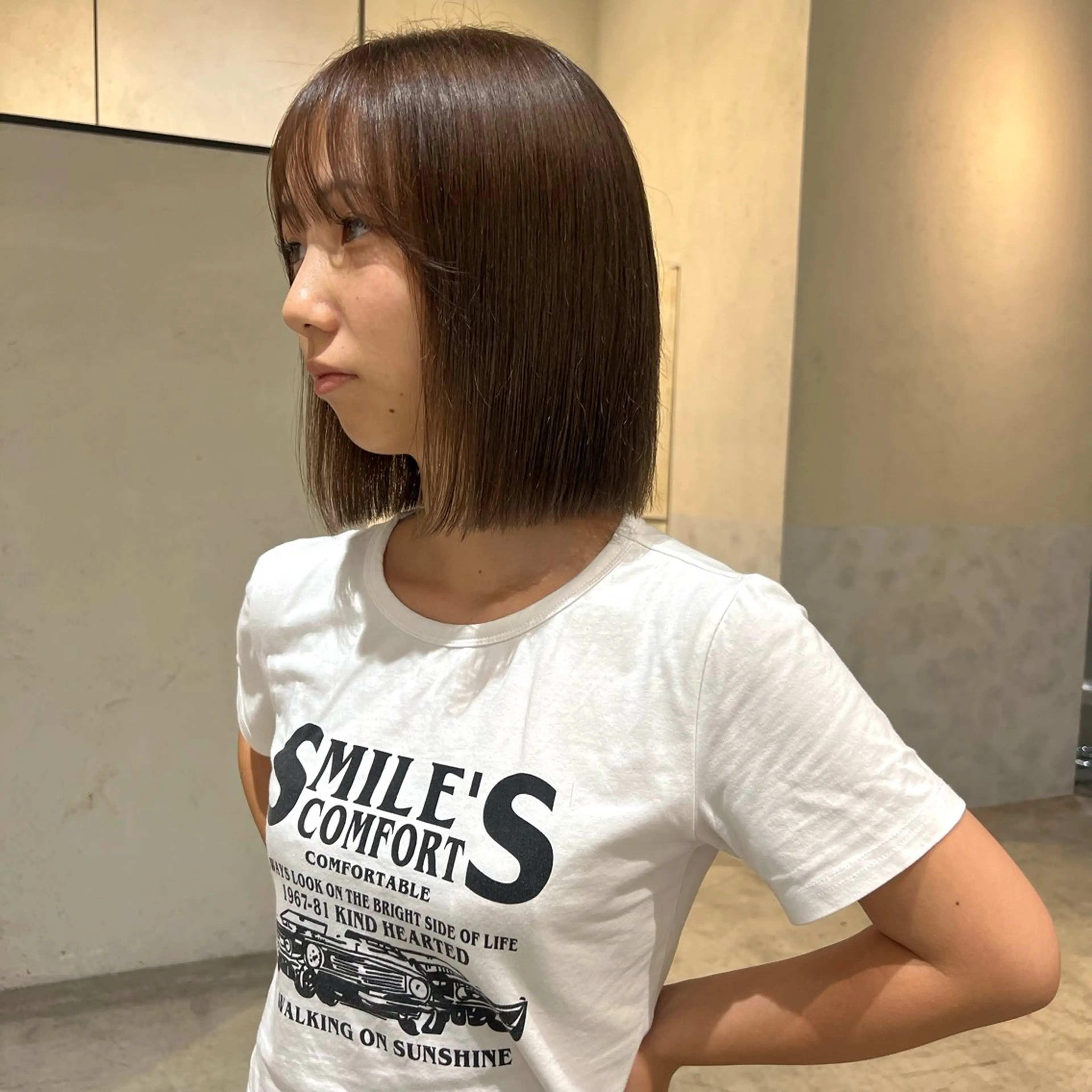 セミロング カラー ヘアアレンジ ブリーチ グレージュ 名古屋/落ちる黒 黒染め落としのヘアスタイル