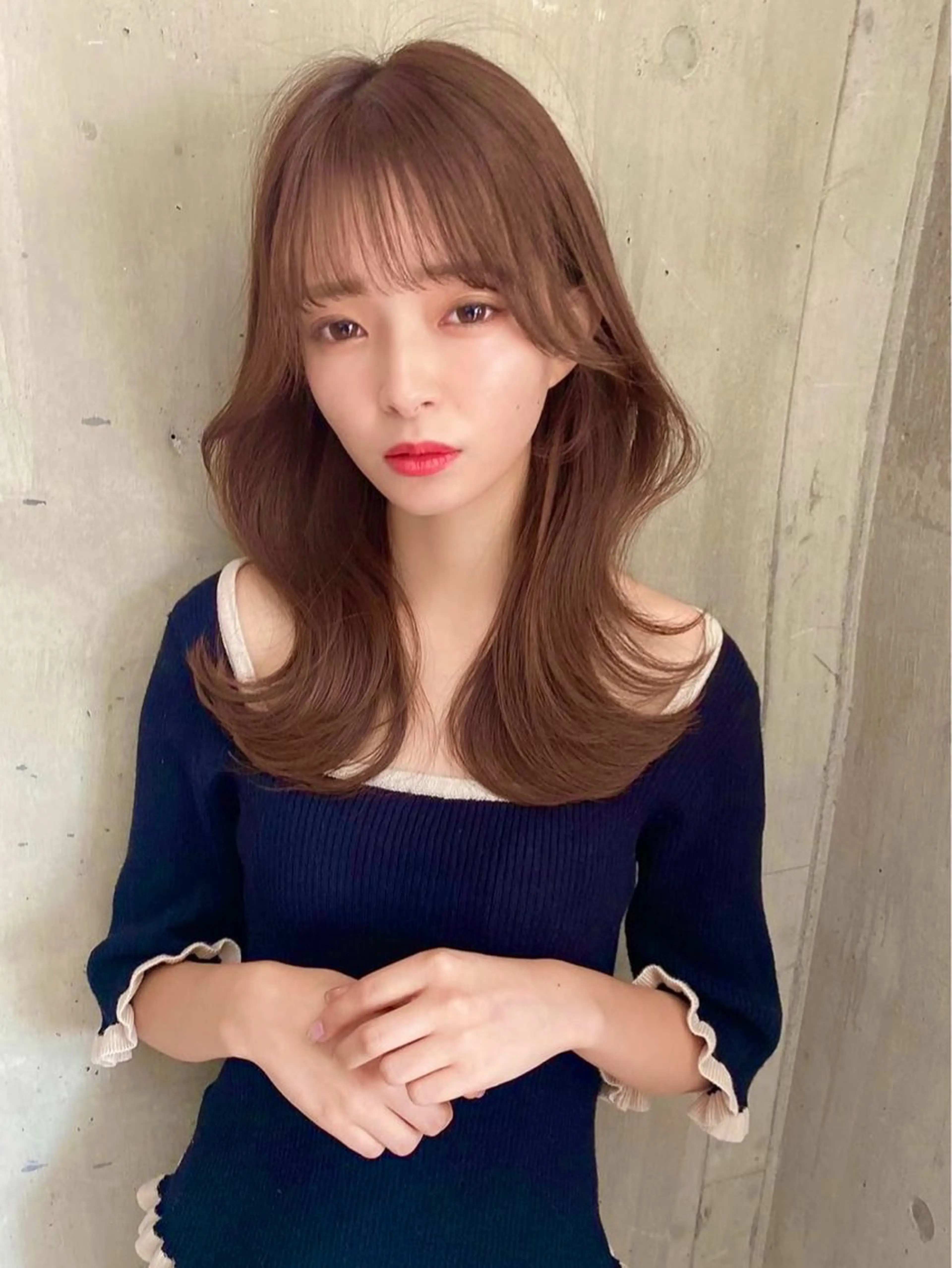 ミディアム カラー カット ヘアカラー トリートメント 興津/韓国レイヤー ダブルカラー美髪縮毛のヘアスタイル