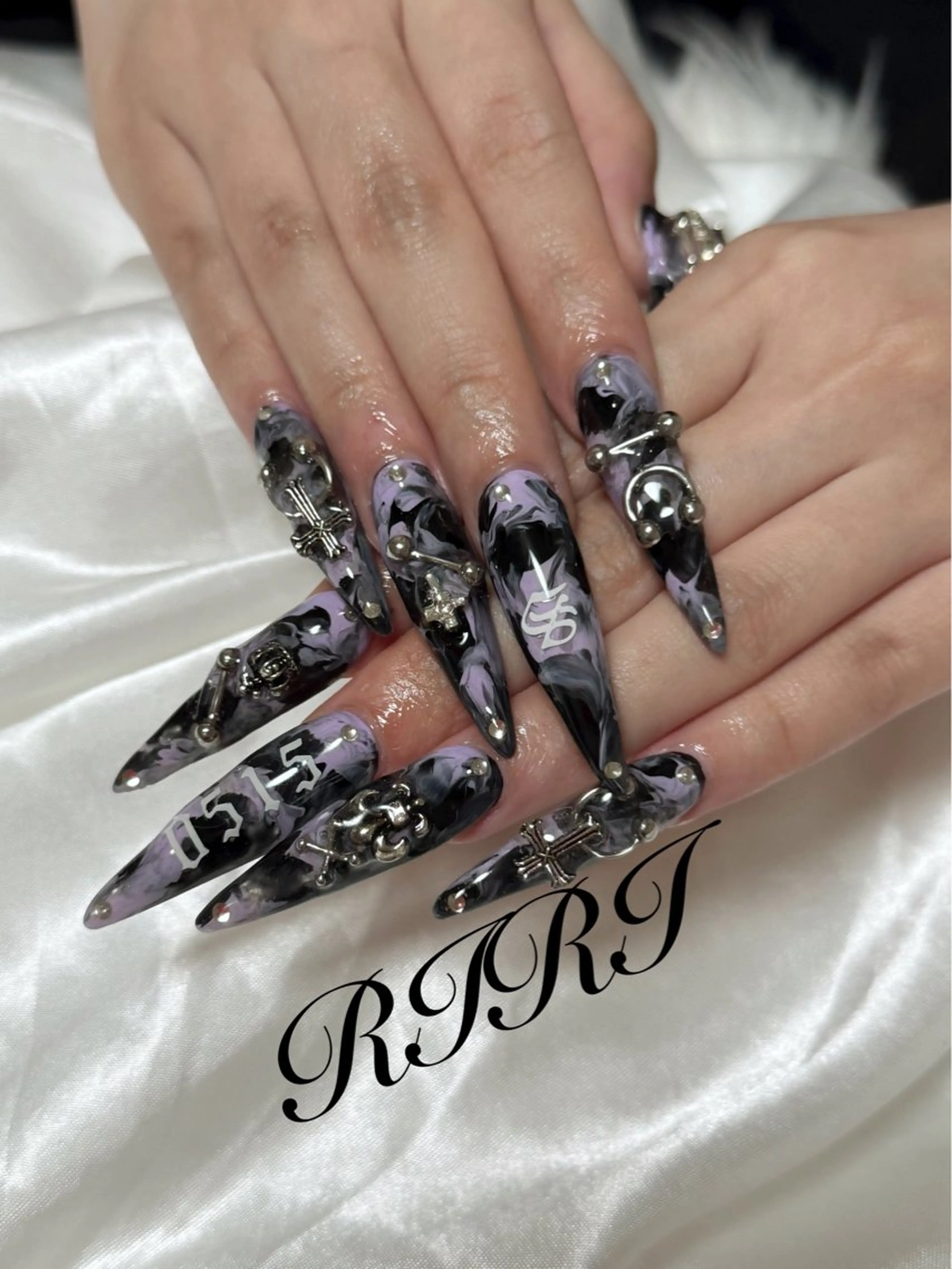 ネイル ジェルネイル ロングネイル 大理石ネイル(マーブル) スカルプネイル シンプルネイル ハンドネイル riri オーナーのネイルデザイン