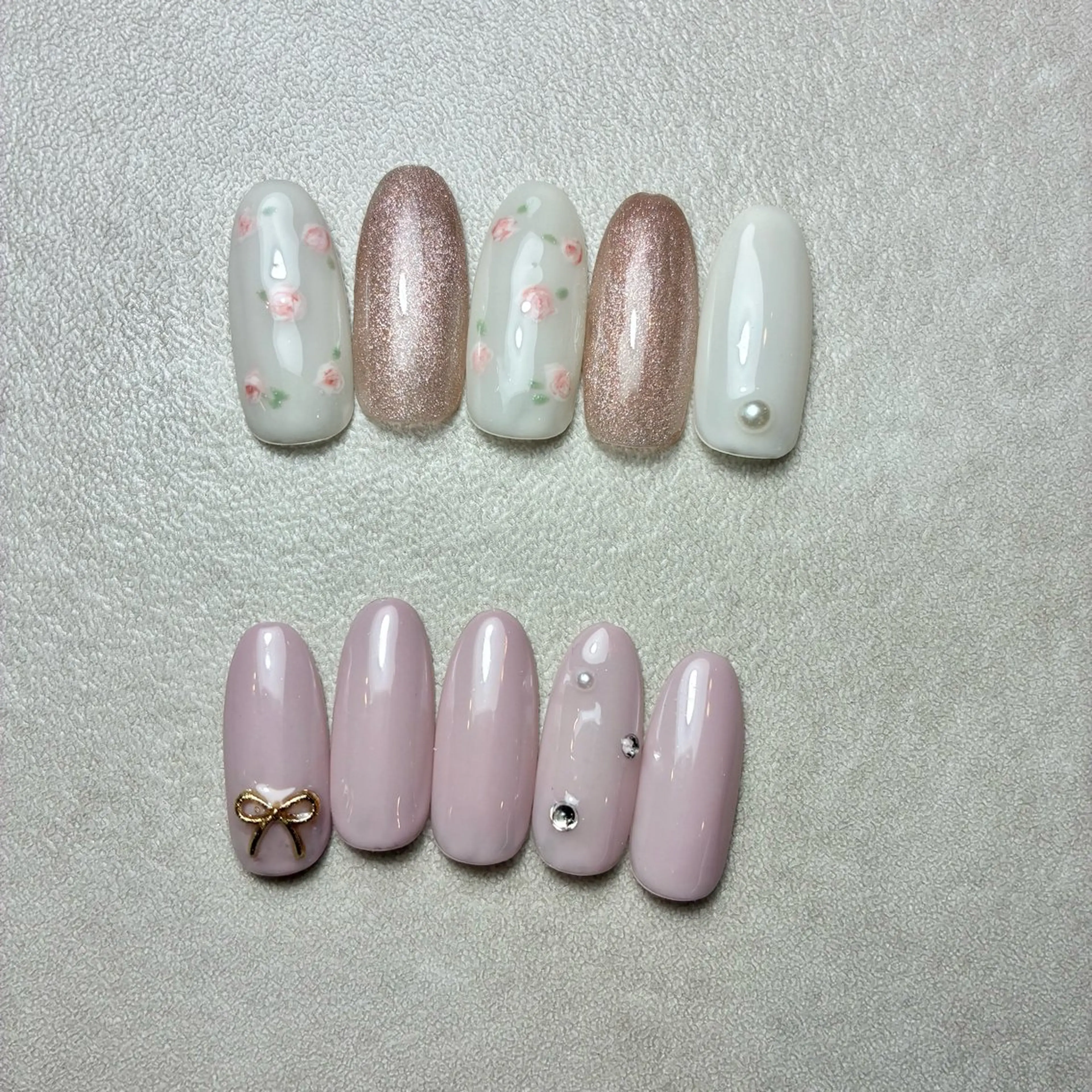 ネイル アートネイル リボン 春ネイル ネイルチップ ハンドネイル addition スタッフのネイルデザイン