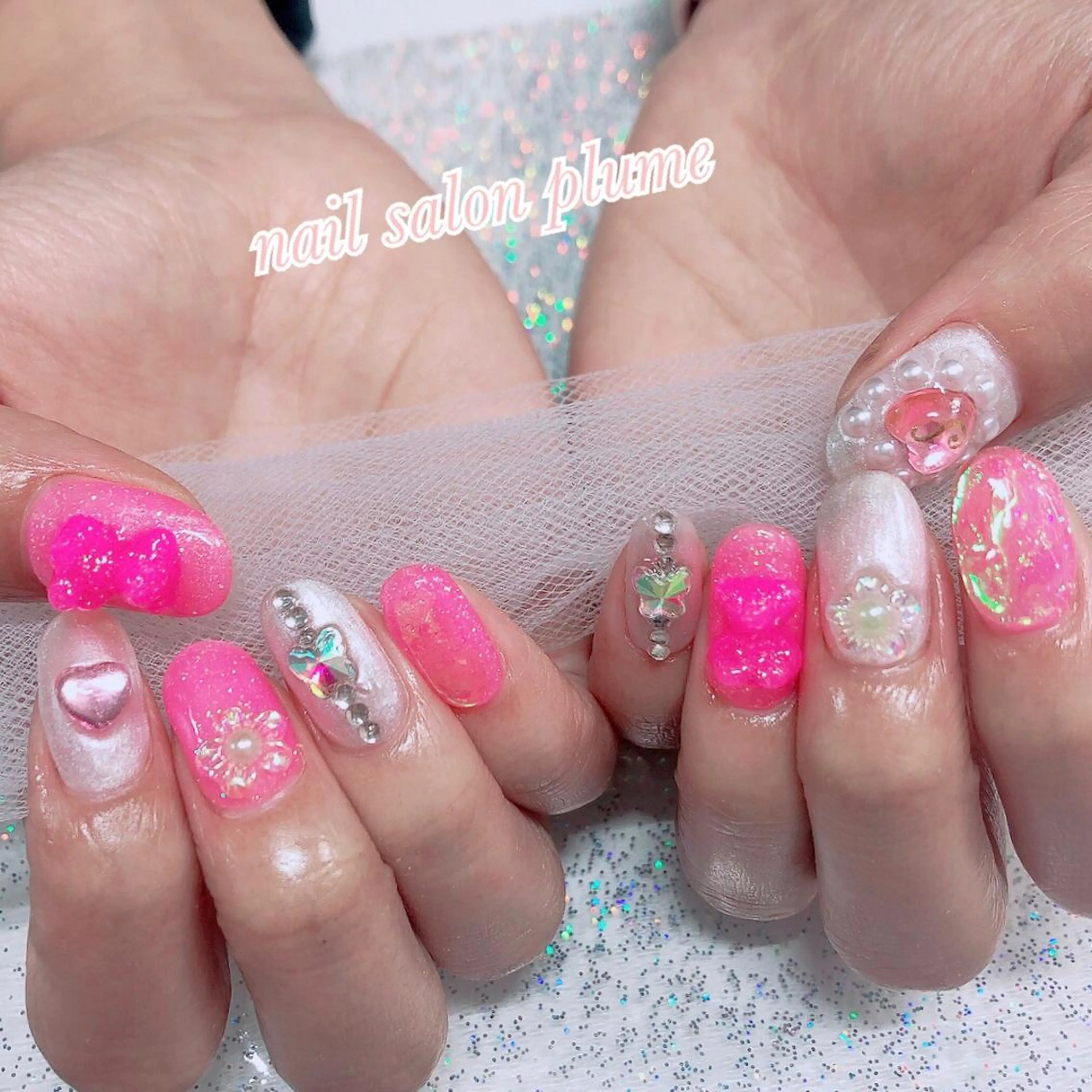 ネイル アートネイル ハート 氷ネイル・うるうるネイル キラキラネイル 韓国ネイル ハンドネイル plume nail ☆韓国ネイルのネイルデザイン