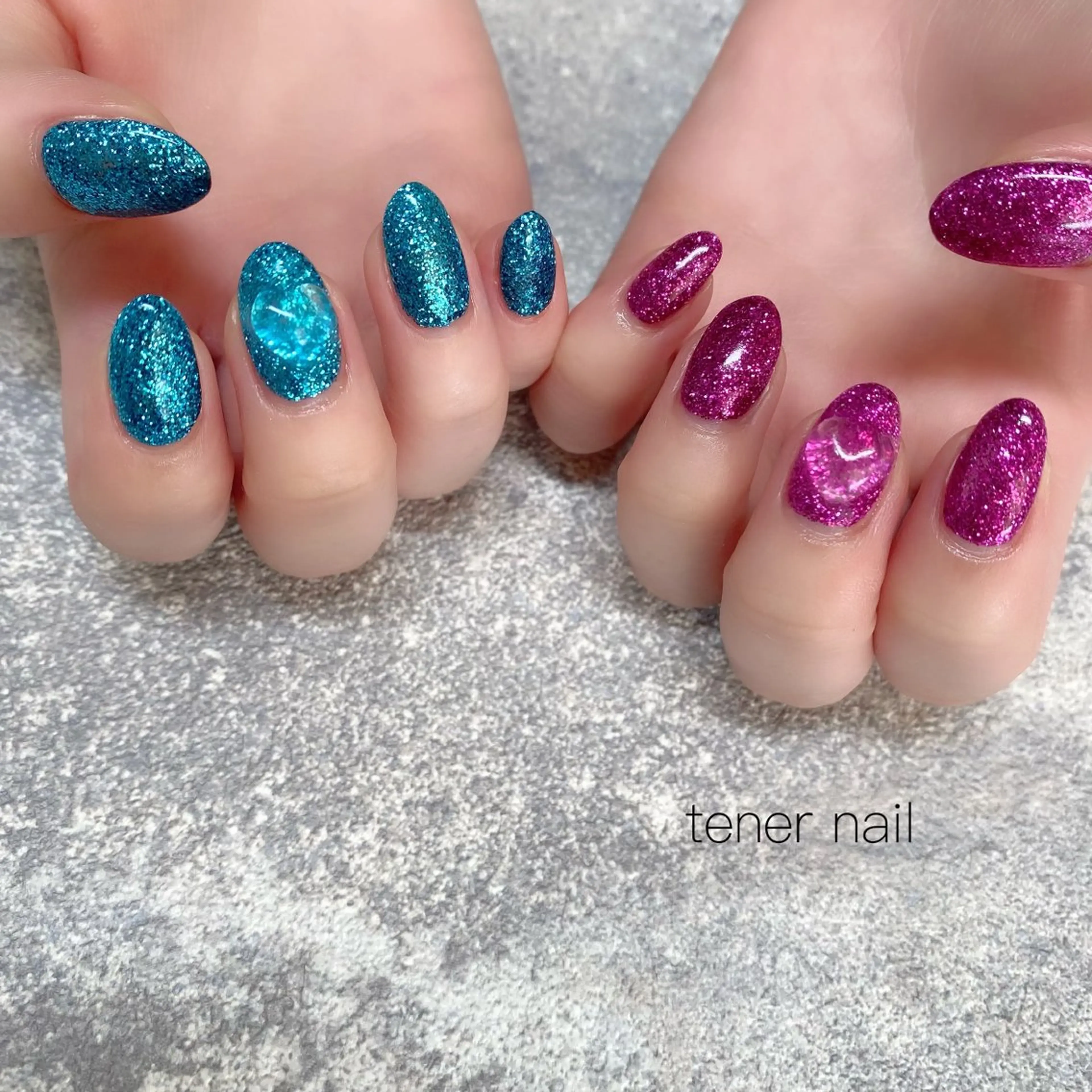 ネイル ハート キラキラネイル ラメ(グリッター) ぷっくりネイル テネルネイル tener nailのネイルデザイン