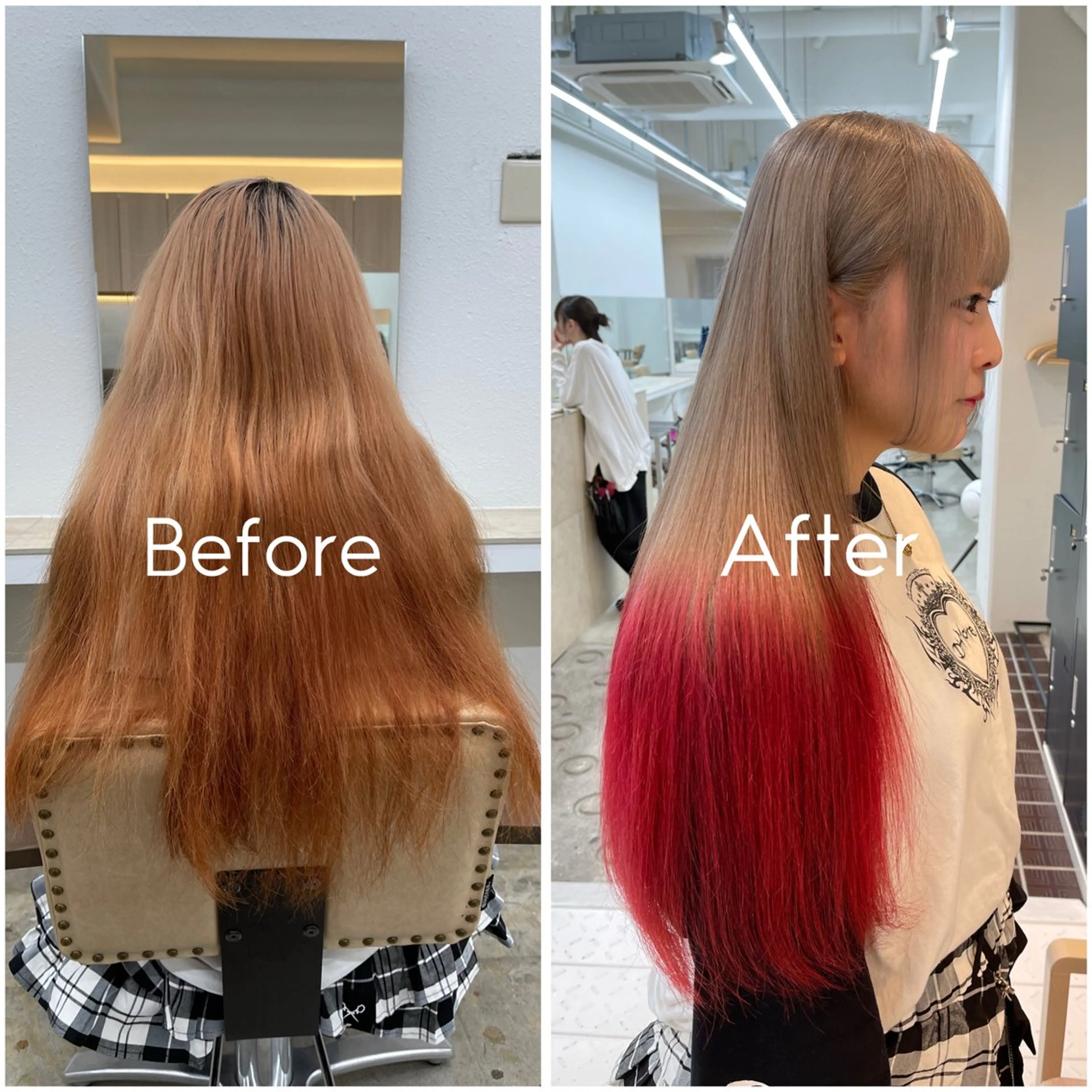 ロング カラー 切りっぱなしボブ ブリーチ デザインカラー ボブ 縮毛矯正 ムラ修正/ ハイトーン💖Riaのヘアスタイル