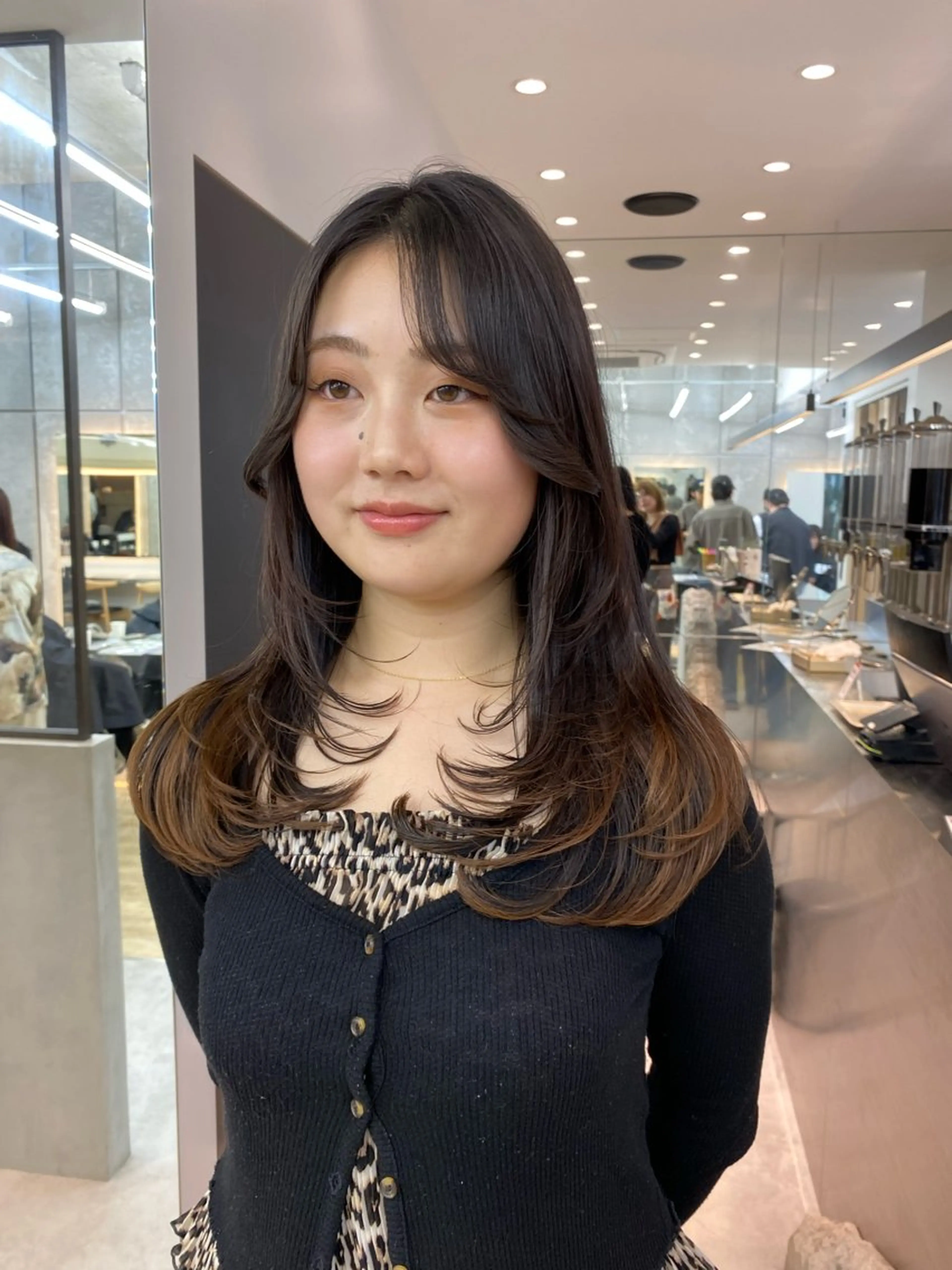 ロング カラー レイヤーカット レイヤーボブ縮毛矯正 韓国RINAのヘアスタイル