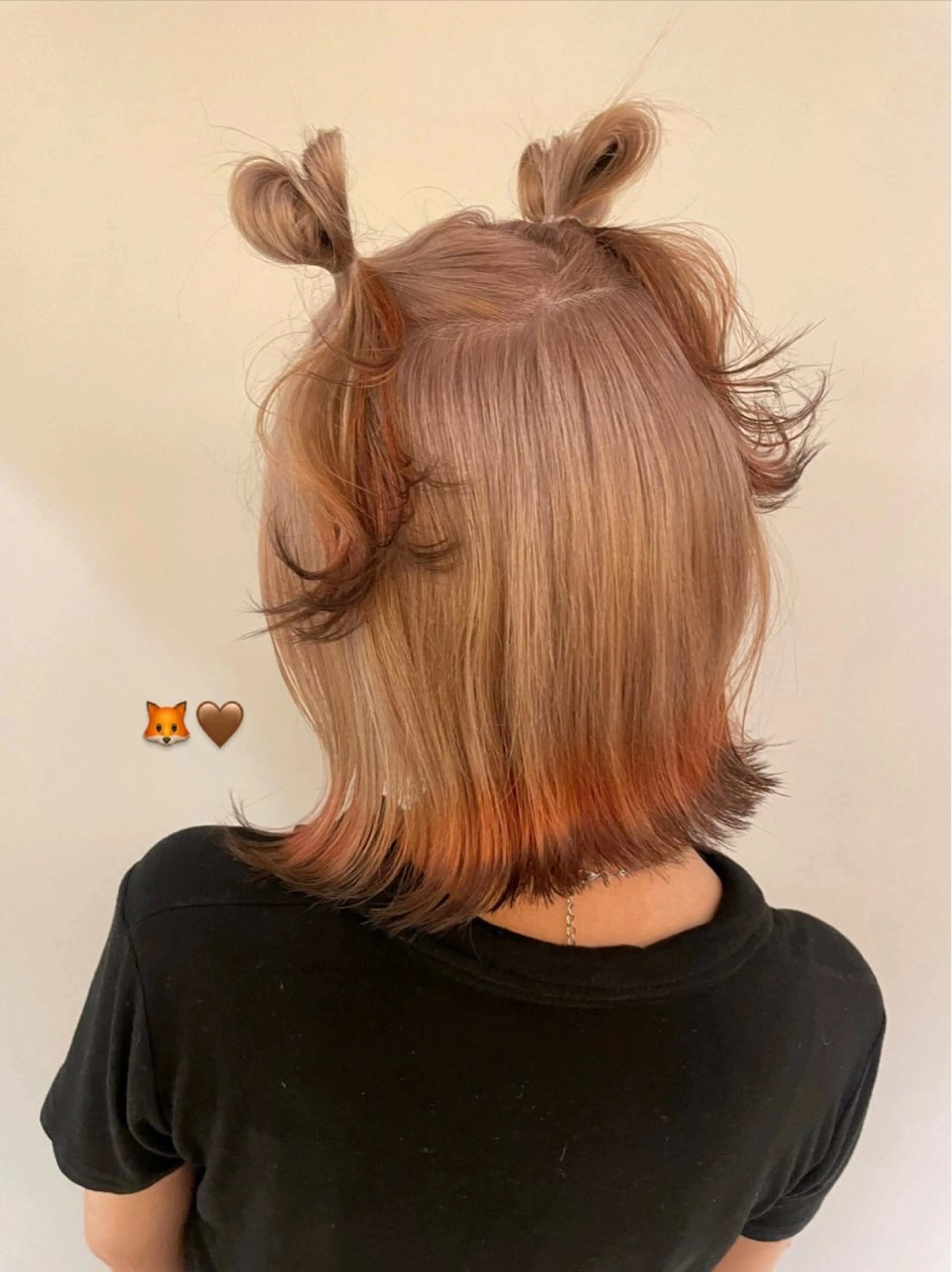 ミディアム カラー ベージュカラー 狐カラー オレンジ ハイトーン/透明感 カラー/下出有沙のヘアスタイル