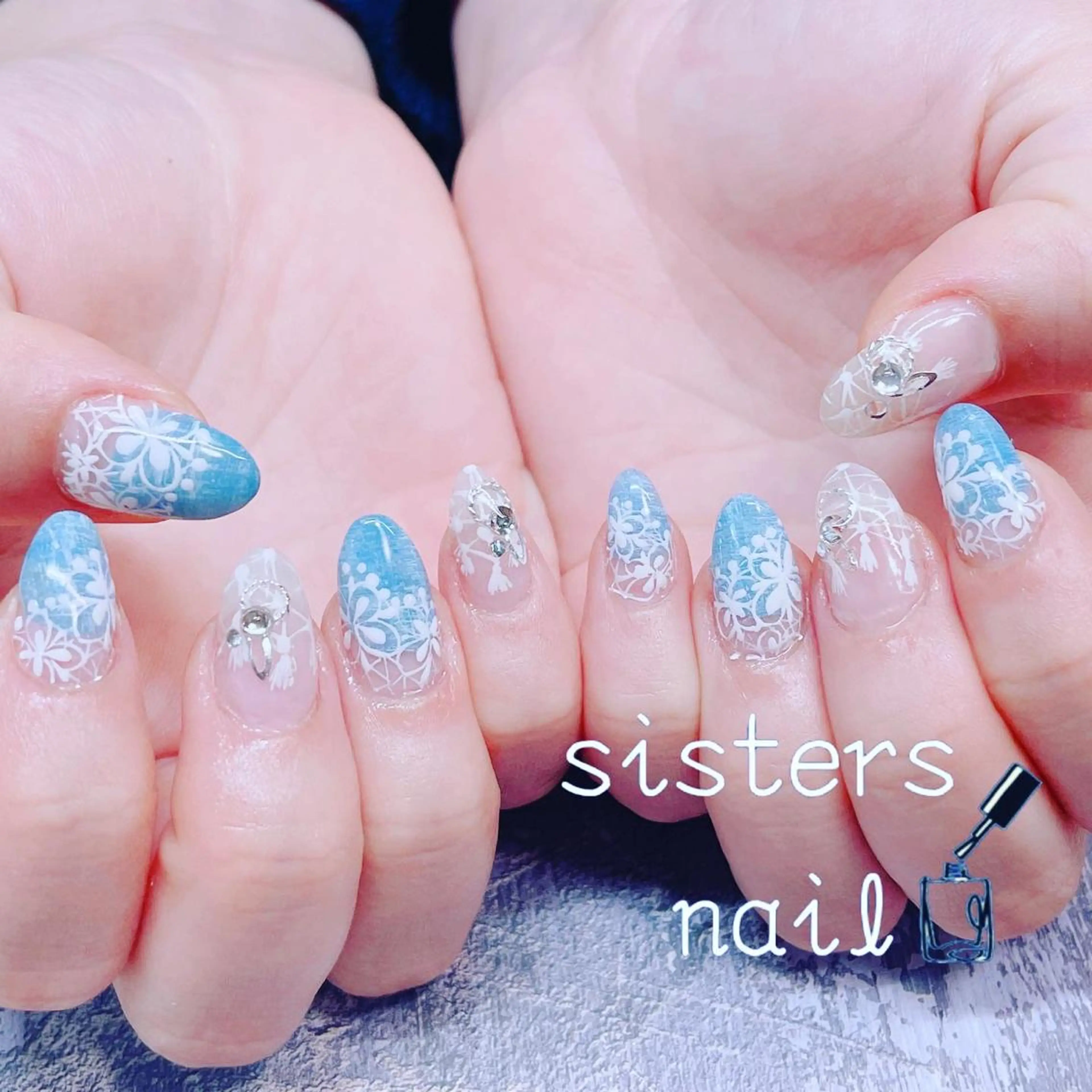 ネイル アートネイル フラワーネイル フレンチネイル レース ラメ(グリッター) ハンドネイル ハンドケア sisters nail.fのネイルデザイン