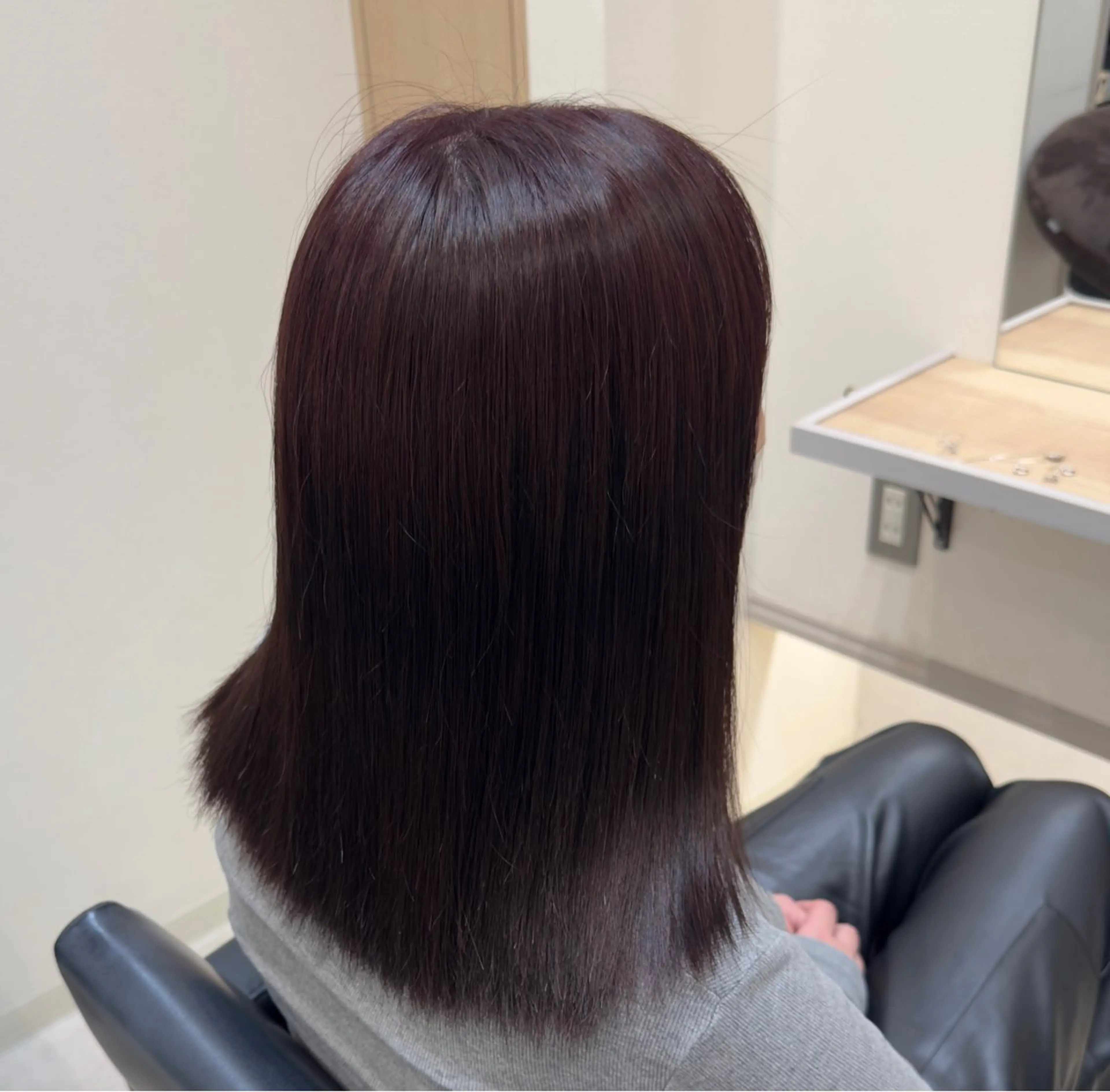 セミロング カラー ブリーチ ブリーチなしカラー レッドカラー かんた /百道浜・髪質改善のヘアスタイル