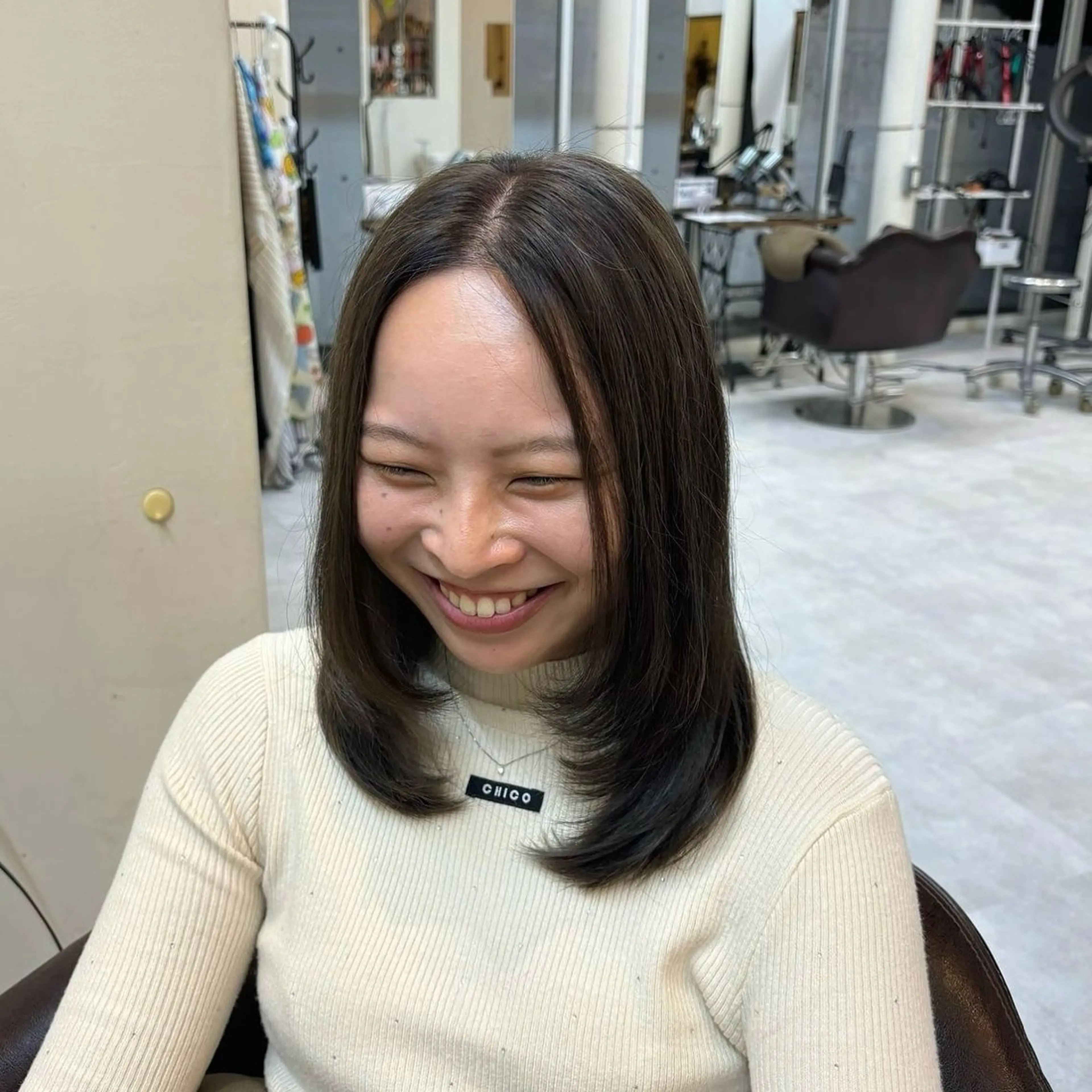 セミロング カラー 顔まわりレイヤー レイヤーカット ♡Yusa 【モデル様募集停止】のヘアスタイル