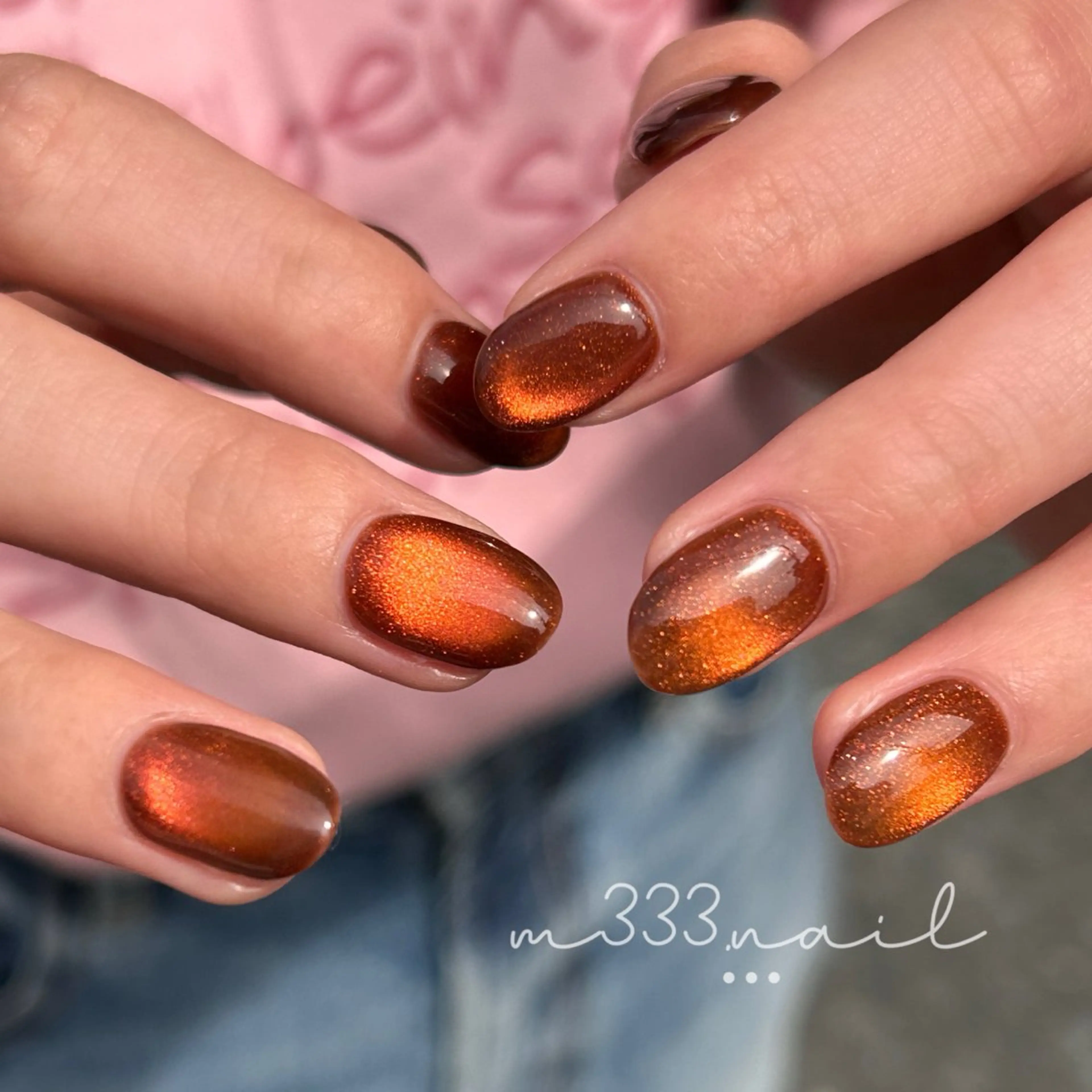 ネイル ボルドー マグネットネイル オレンジ ショートネイル ハンドネイル MILE. mukonosouのネイルデザイン