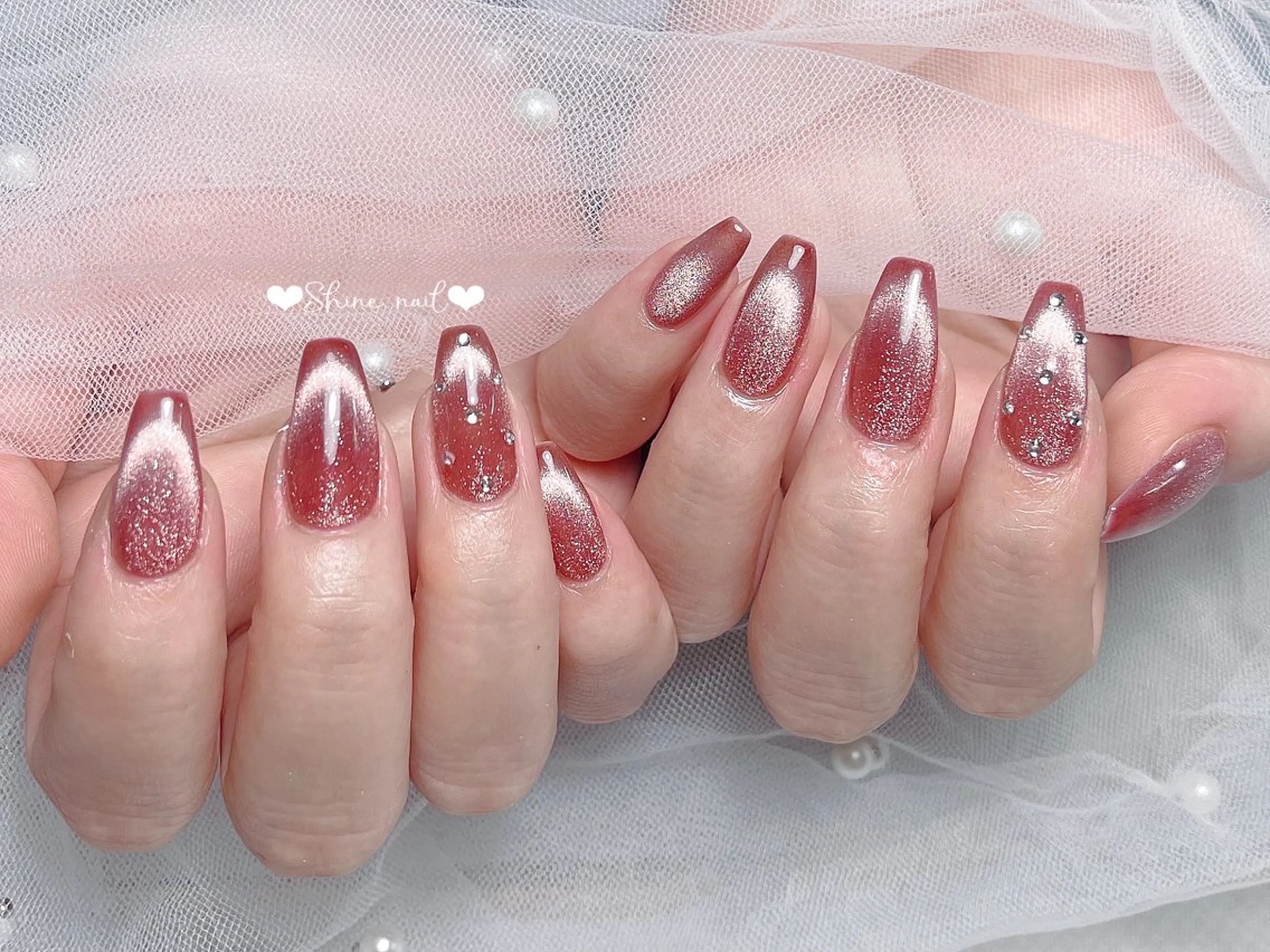 ネイル ハンドネイル shine 🎀 長さだし&デザインのネイルデザイン