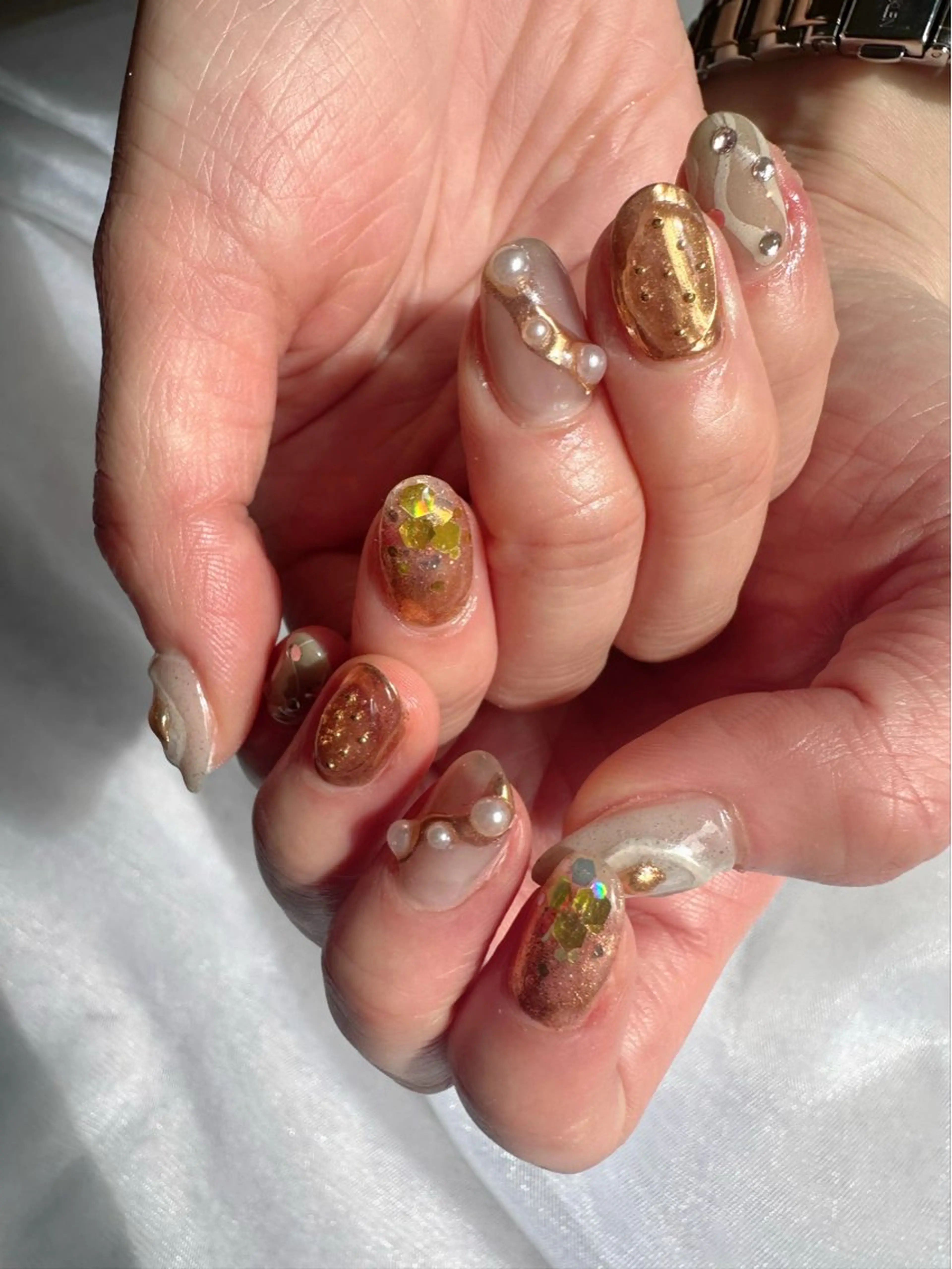 ネイル ブラウン クリアネイル 氷ネイル・うるうるネイル 韓国ネイル ミラーネイル 🪞KAPE NAIL 🪞のネイルデザイン