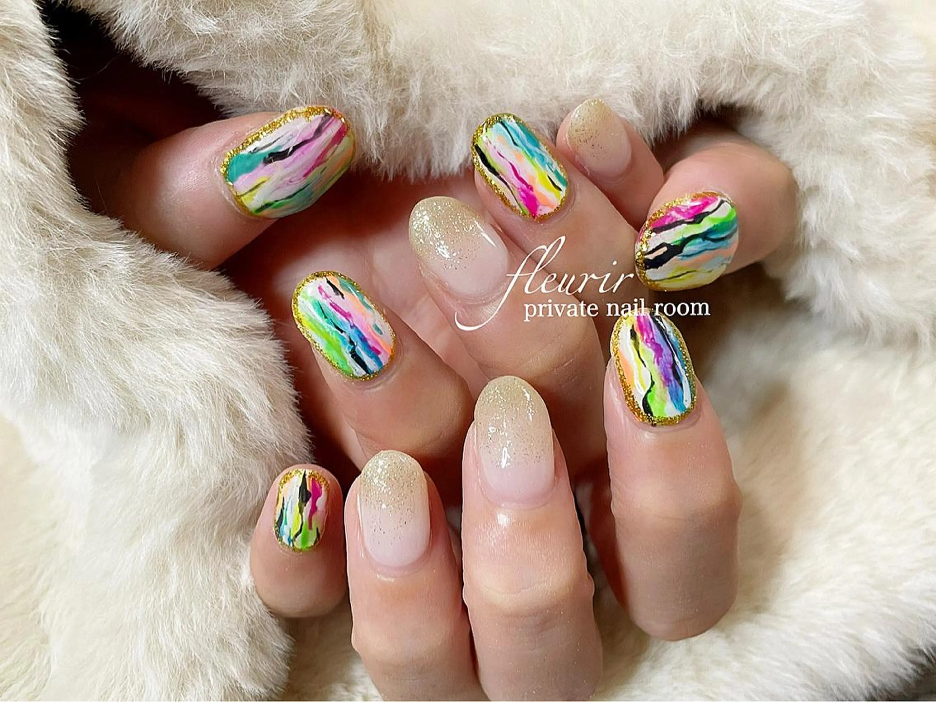 ネイル アートネイル ゴールド ラメ(グリッター) フルリール 【プライベートサロンのネイルデザイン