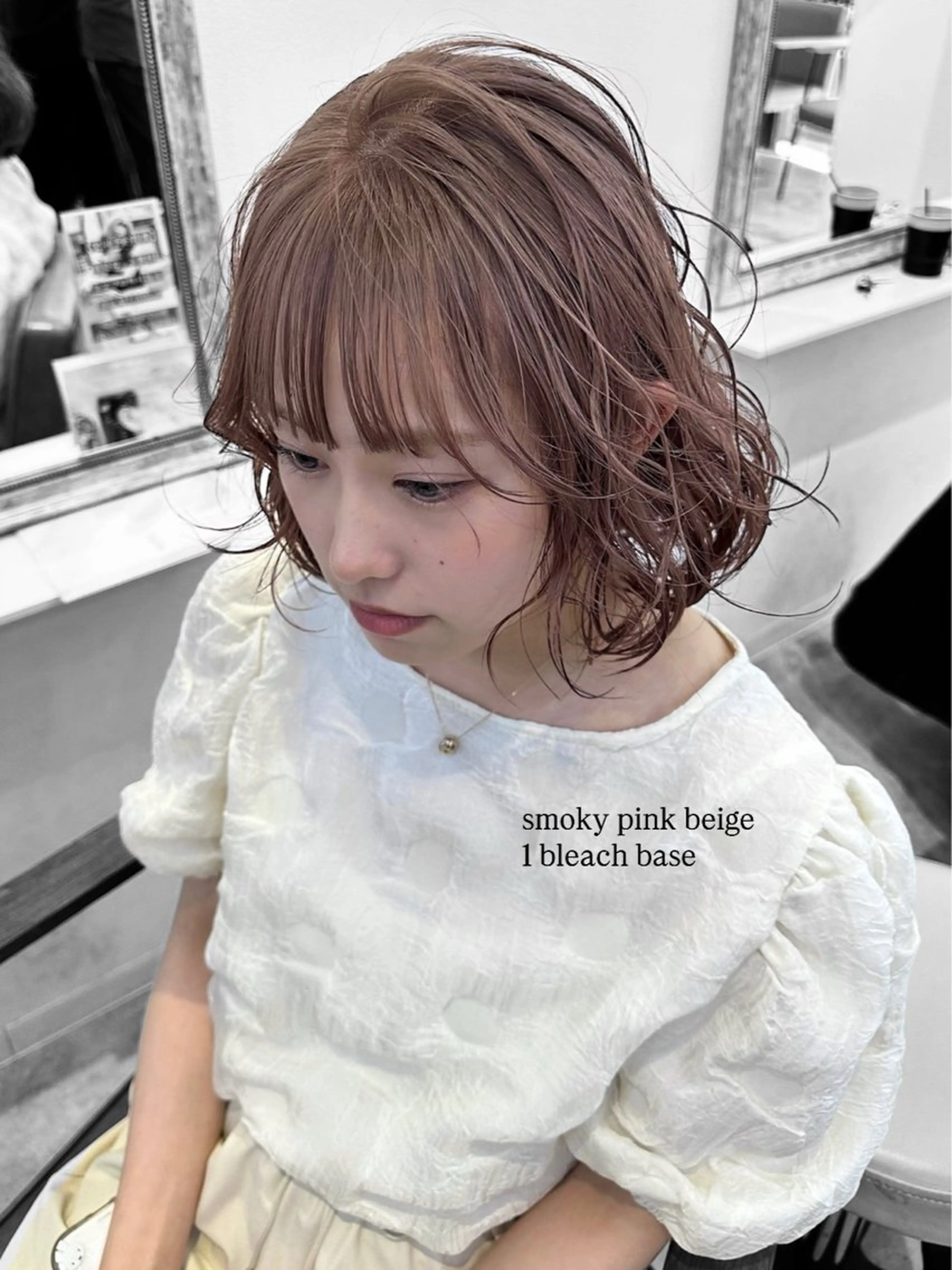 ミディアム カラー ベージュカラー ブリーチ ピンクカラー ピンクベージュ カット ヘアカラー トリートメント ura/デザイン/ ハイトーン/個性派のヘアスタイル