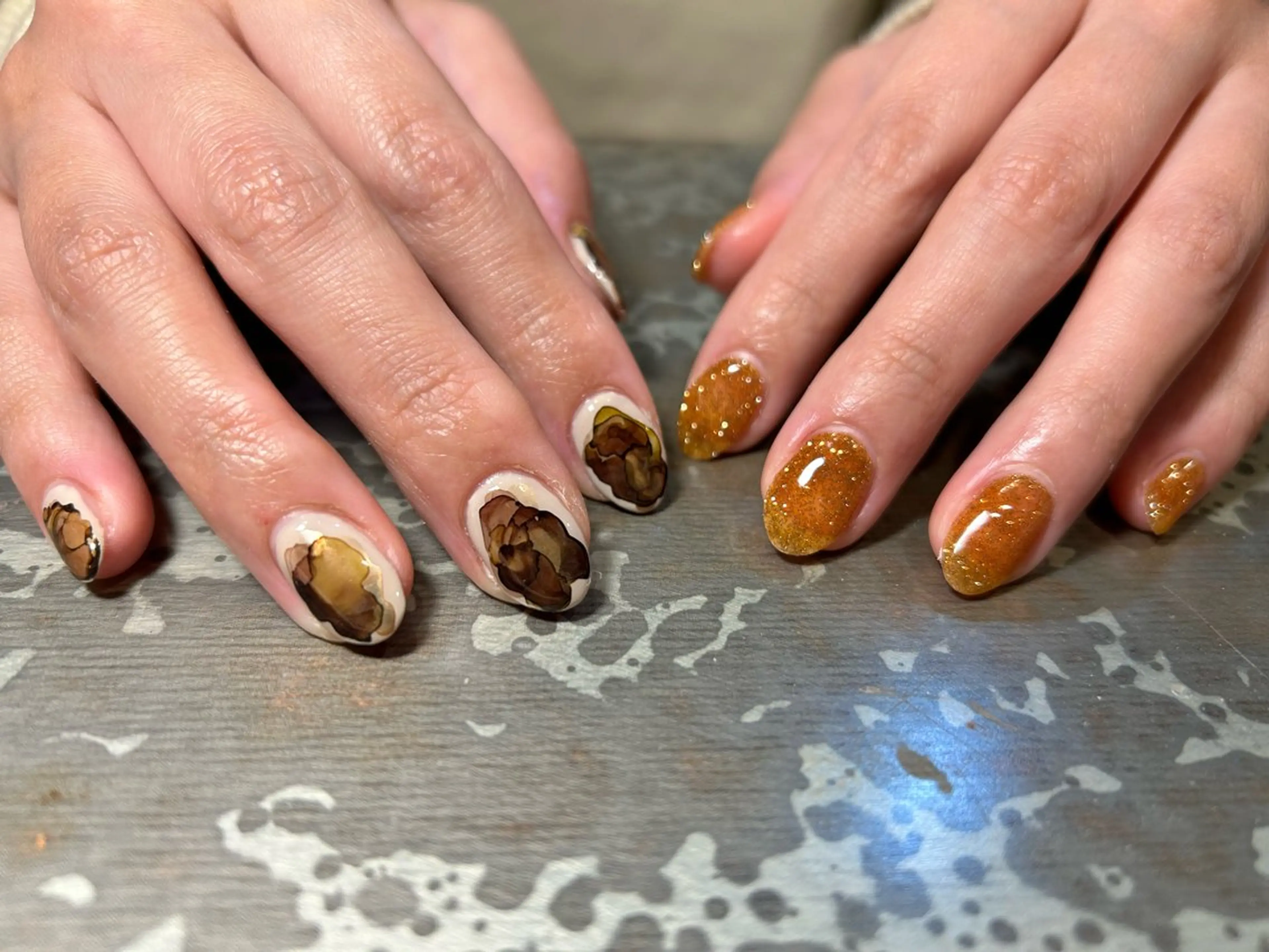 ネイル アートネイル フラッシュネイル ニュアンスネイル オレンジ ハンドネイル ＊ misa ＊のネイルデザイン