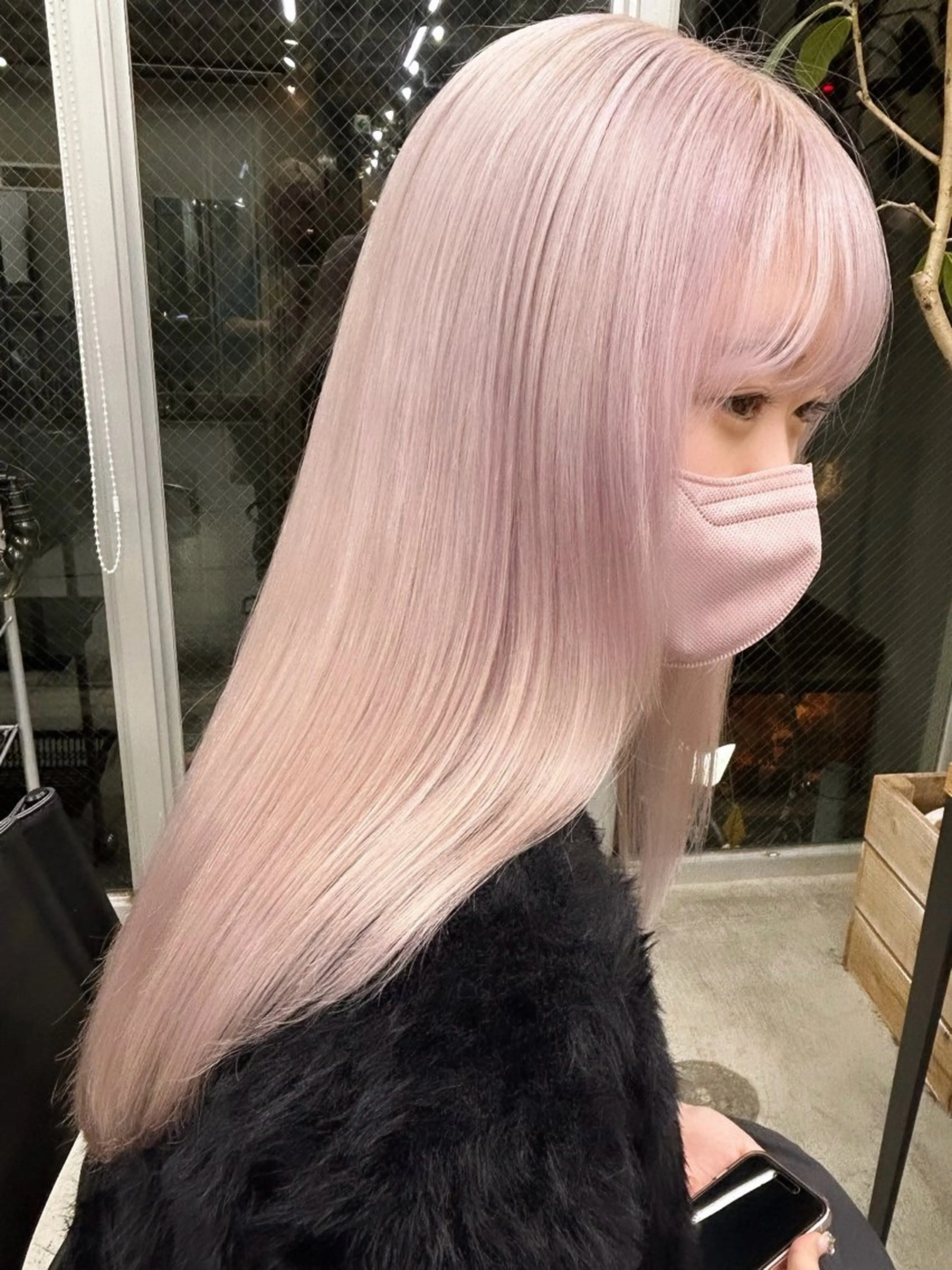 ロング カラー ピンクカラー ホワイトピンク カット ヘアカラー トリートメント 🧸艶々韓国ヘア 🧁mizunaのヘアスタイル