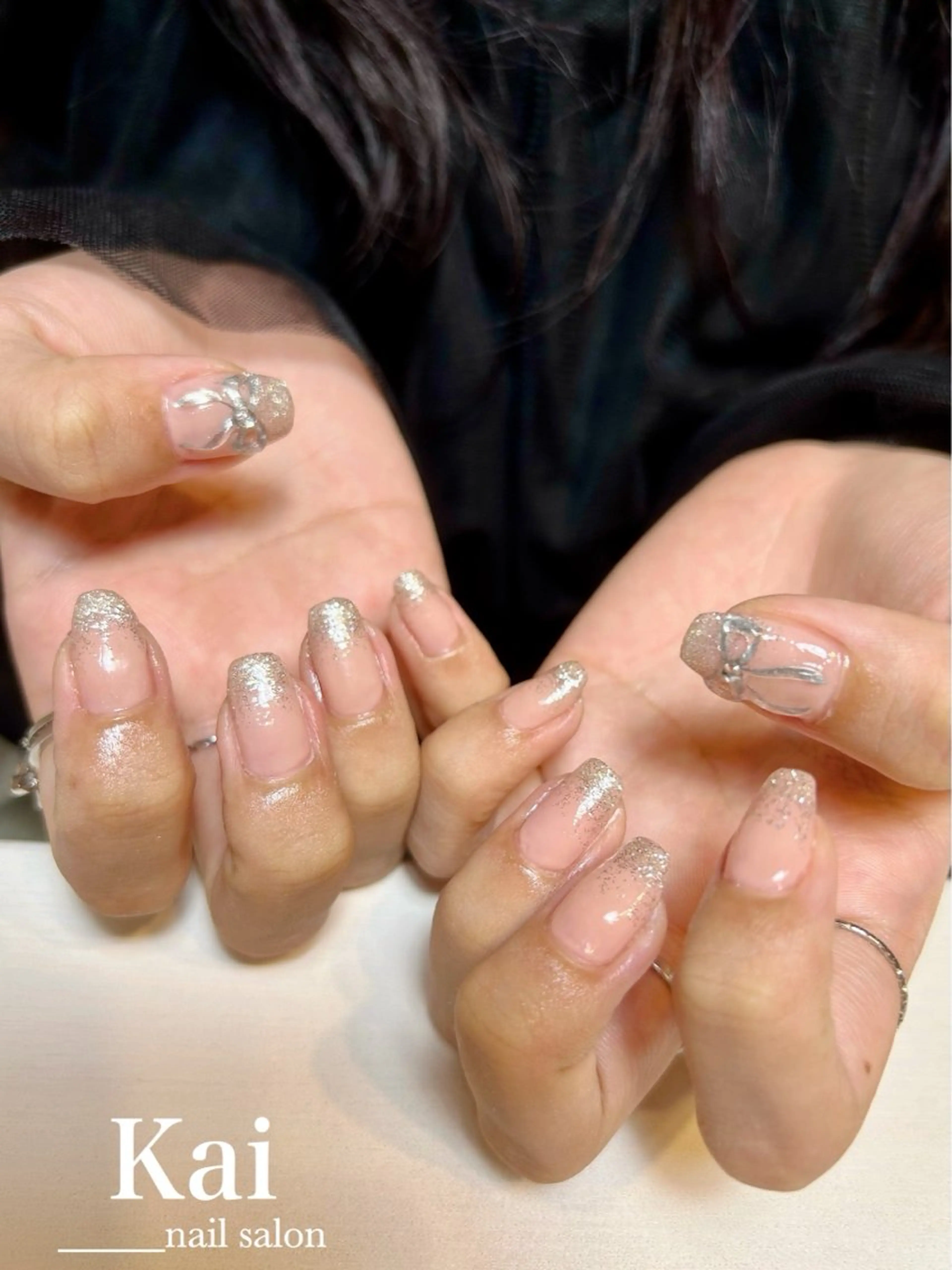 ネイル フレンチネイル 韓国ネイル ラメ(グリッター) ラメグラデーション 持ち込み ハンドネイル Kai  nail Mayukoのネイルデザイン