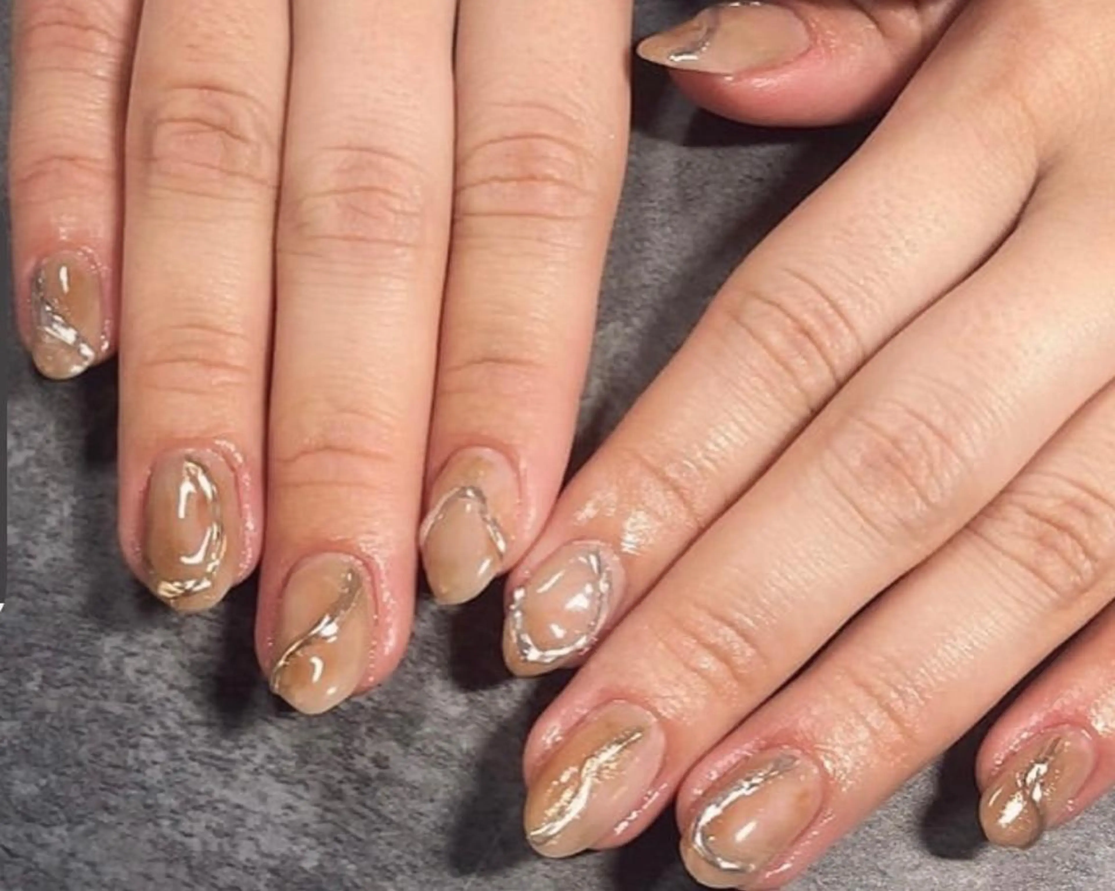 ネイル ブラウン ジェルネイル ミラーネイル 持ち込み ニュアンスネイル A"nail ネイリストayanaのネイルデザイン
