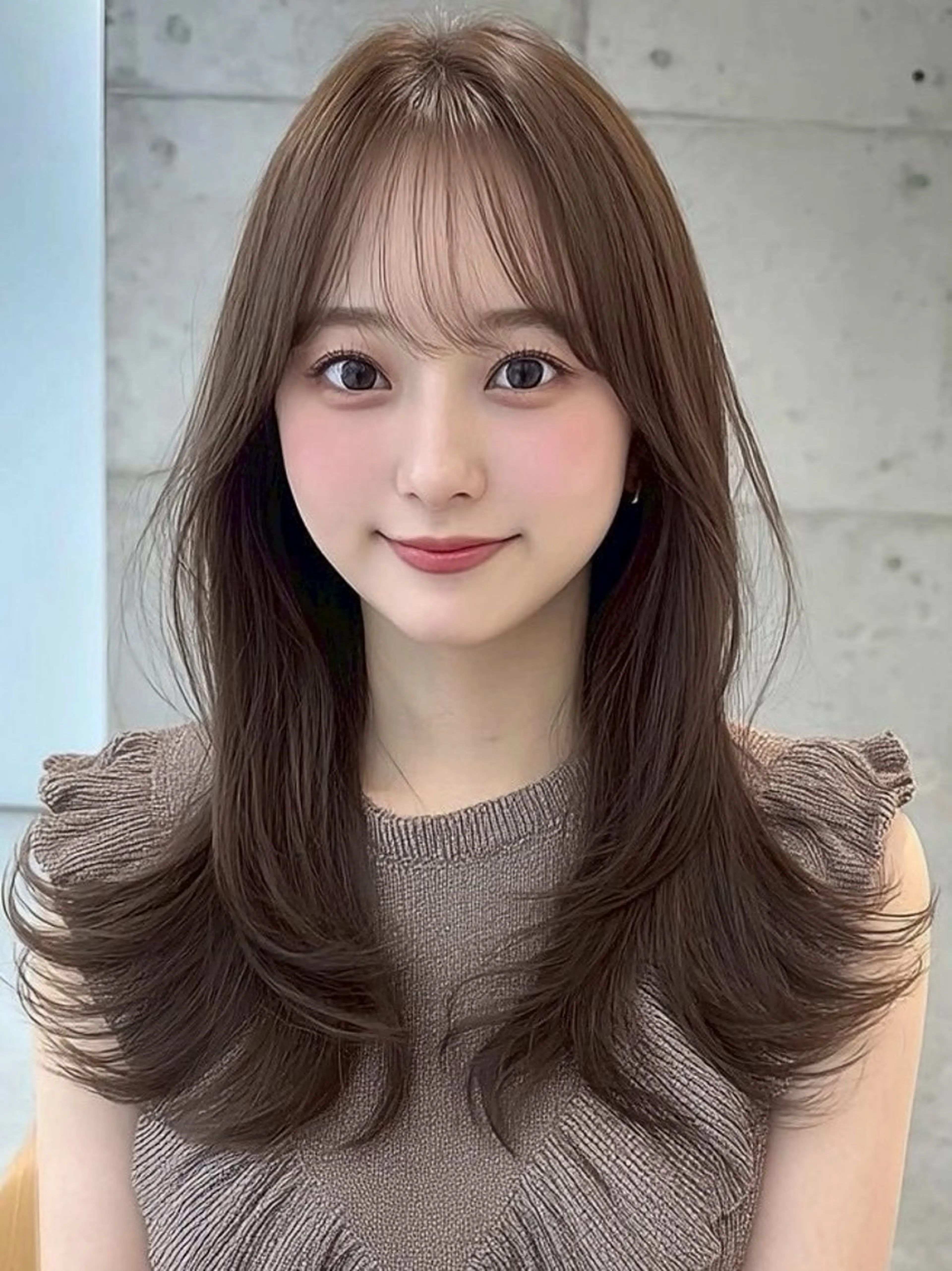 ロング カラー 透明感カラー くびれヘア 顔周りカット ヨシンモリ 韓国風ヘア カット ヘアカラー トリートメント レイヤーカット/ 髪質改善/透カラーのヘアスタイル