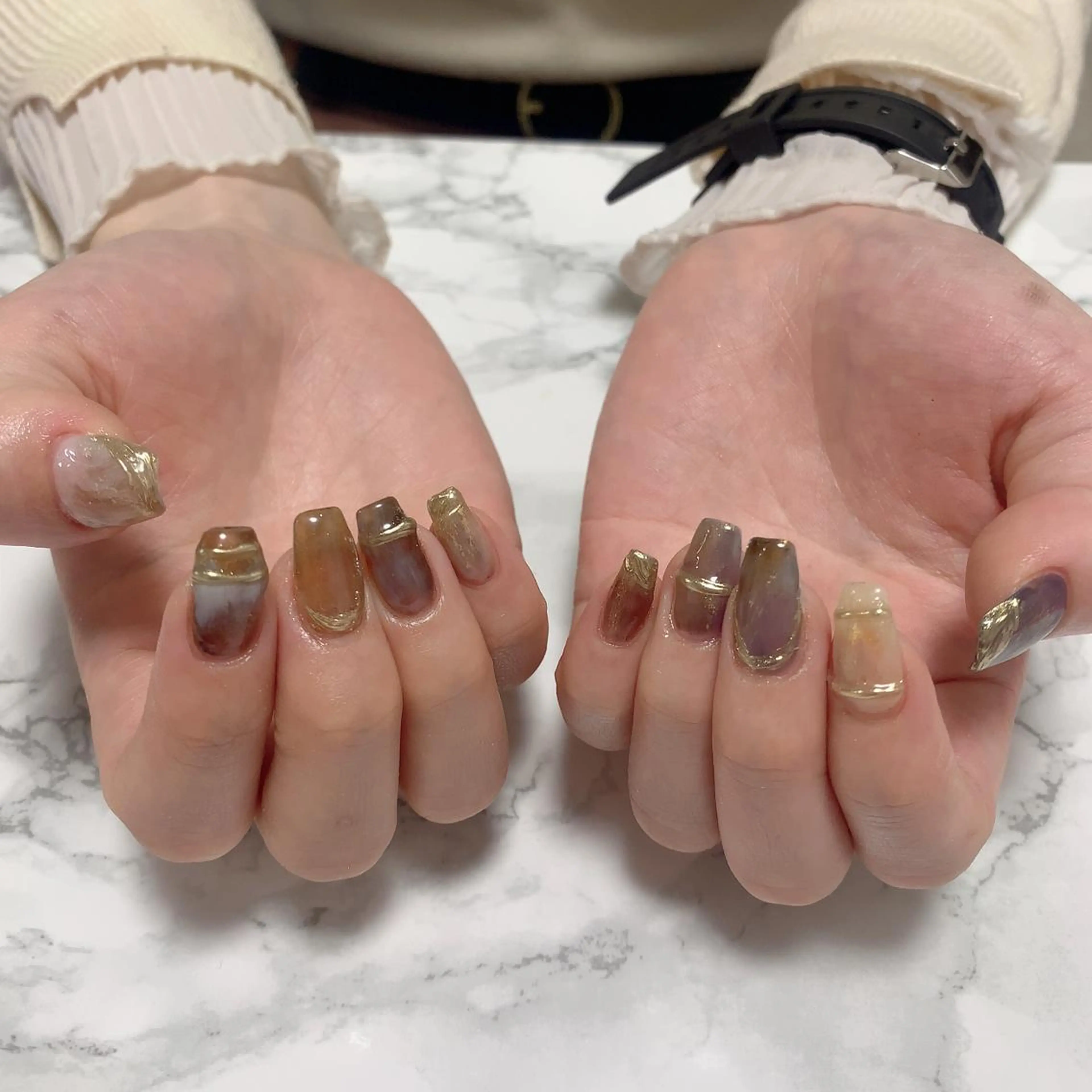 ネイル ハンドネイル はな💎ネイル ワンホン、長さ出しのネイルデザイン