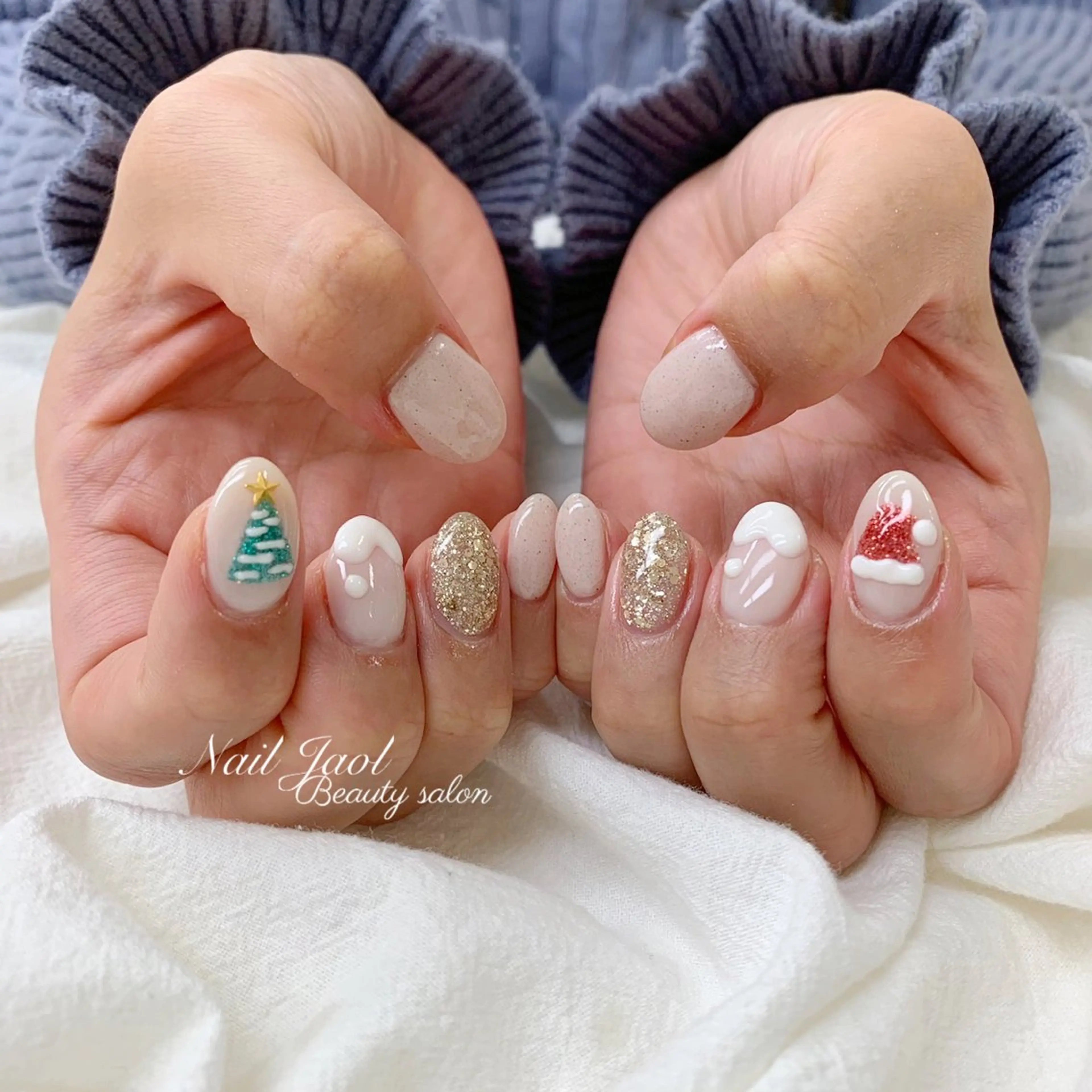 ショート クリスマス ハンドネイル ネイルJaol 池袋のネイルデザイン