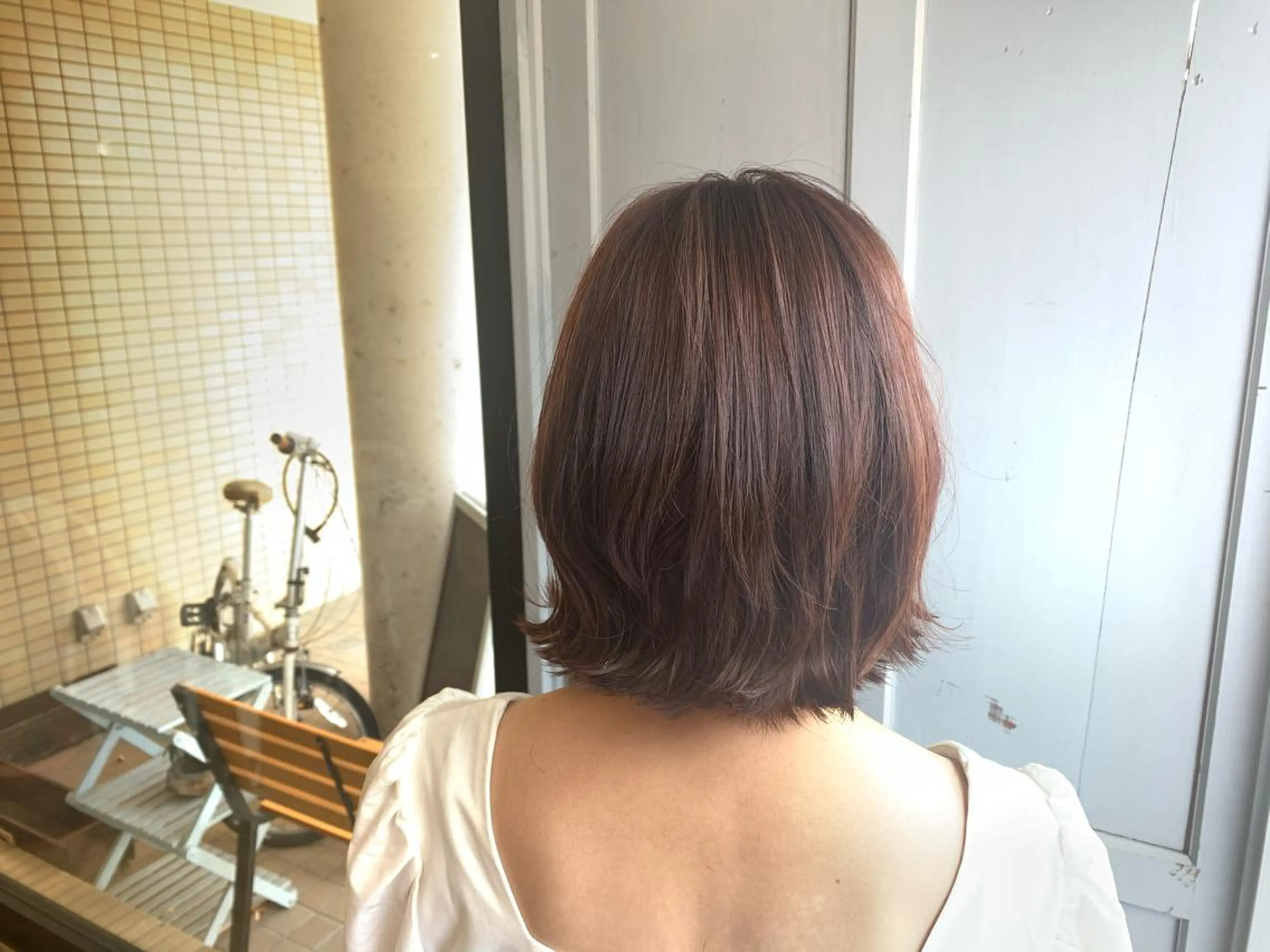 ミディアム カラー ボルドーカラー ピンクカラー ヘアカラー トリートメント ツキダテ ユイのヘアスタイル
