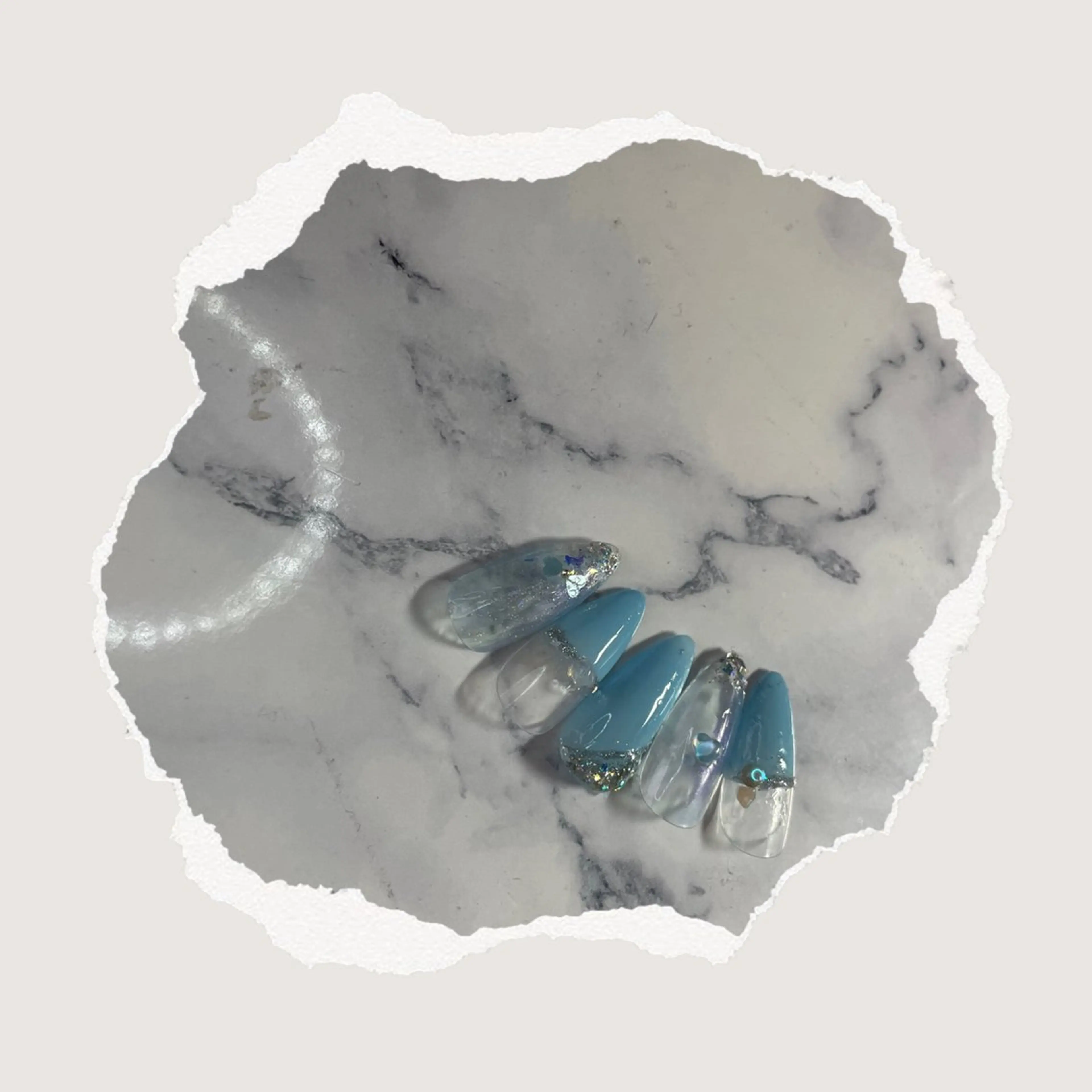 ネイル ブルー フラッシュネイル フレンチネイル ジェルネイル ハート NAIL★M 真紀のネイルデザイン