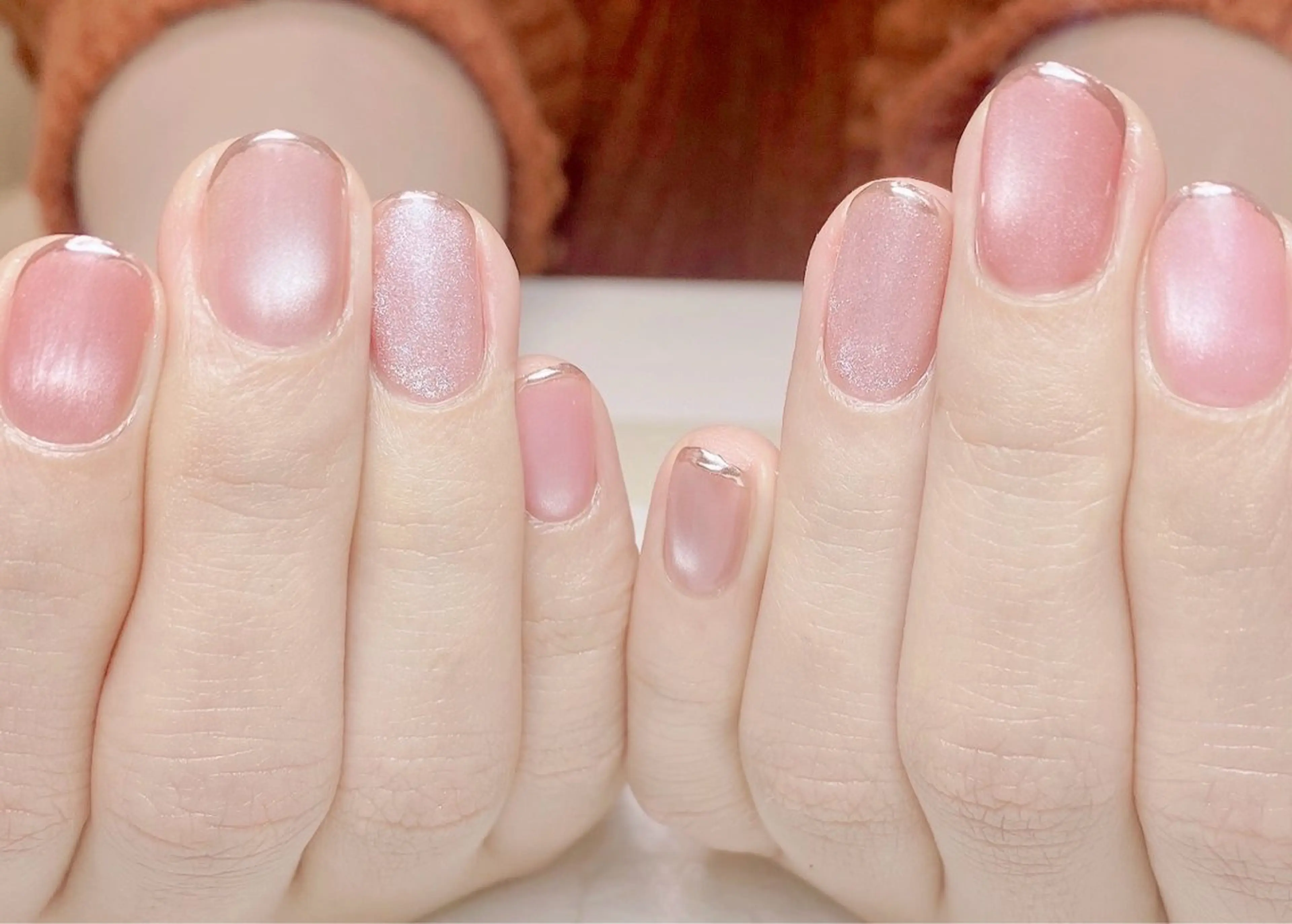 ネイル フレンチネイル マグネットネイル ミラーネイル ピンク ハンドネイル Nail Salon K 🧸美爪育成のネイルデザイン
