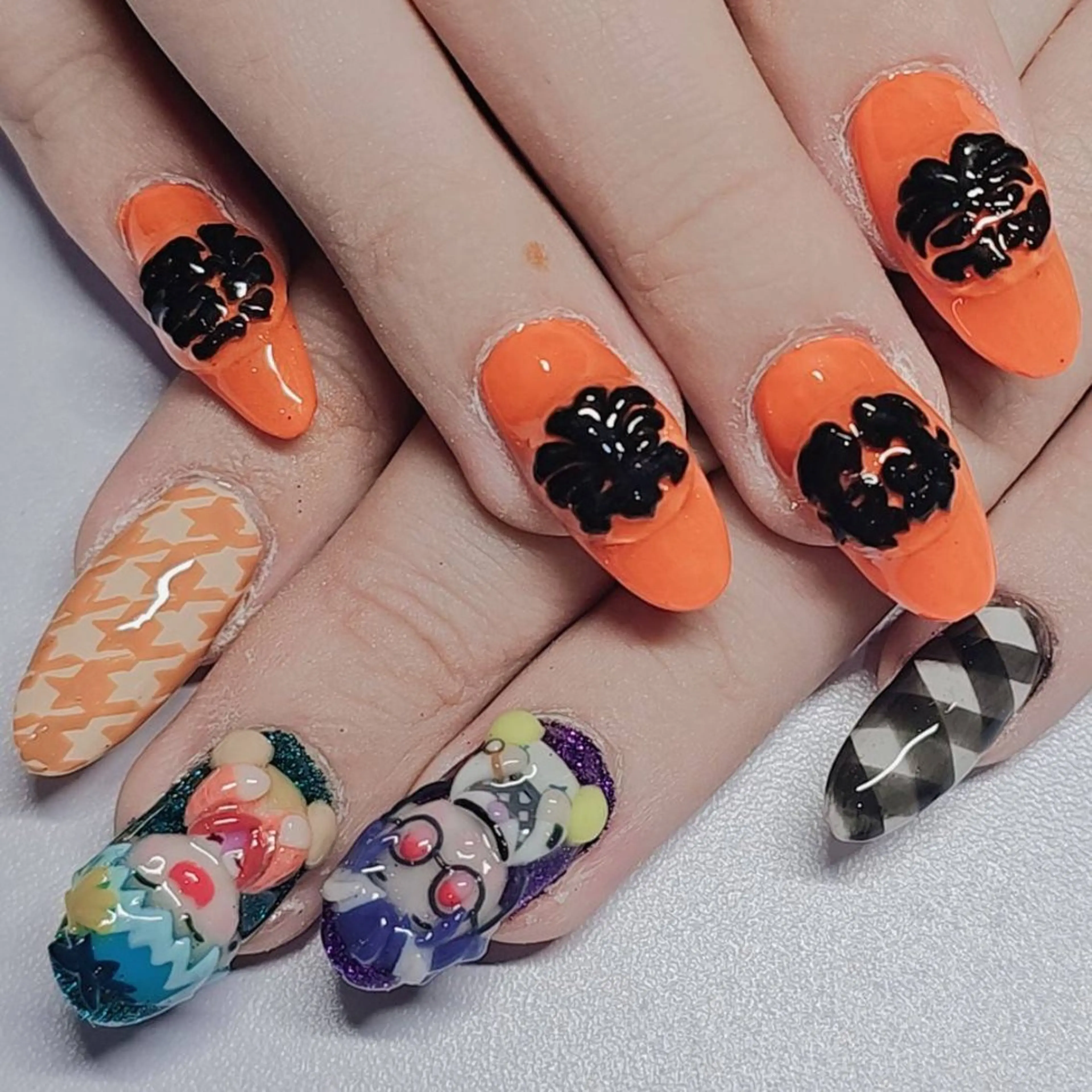 ネイル アートネイル グリーン ラメ(グリッター) オレンジ パープル ハンドネイル よしだ ひろきのネイルデザイン