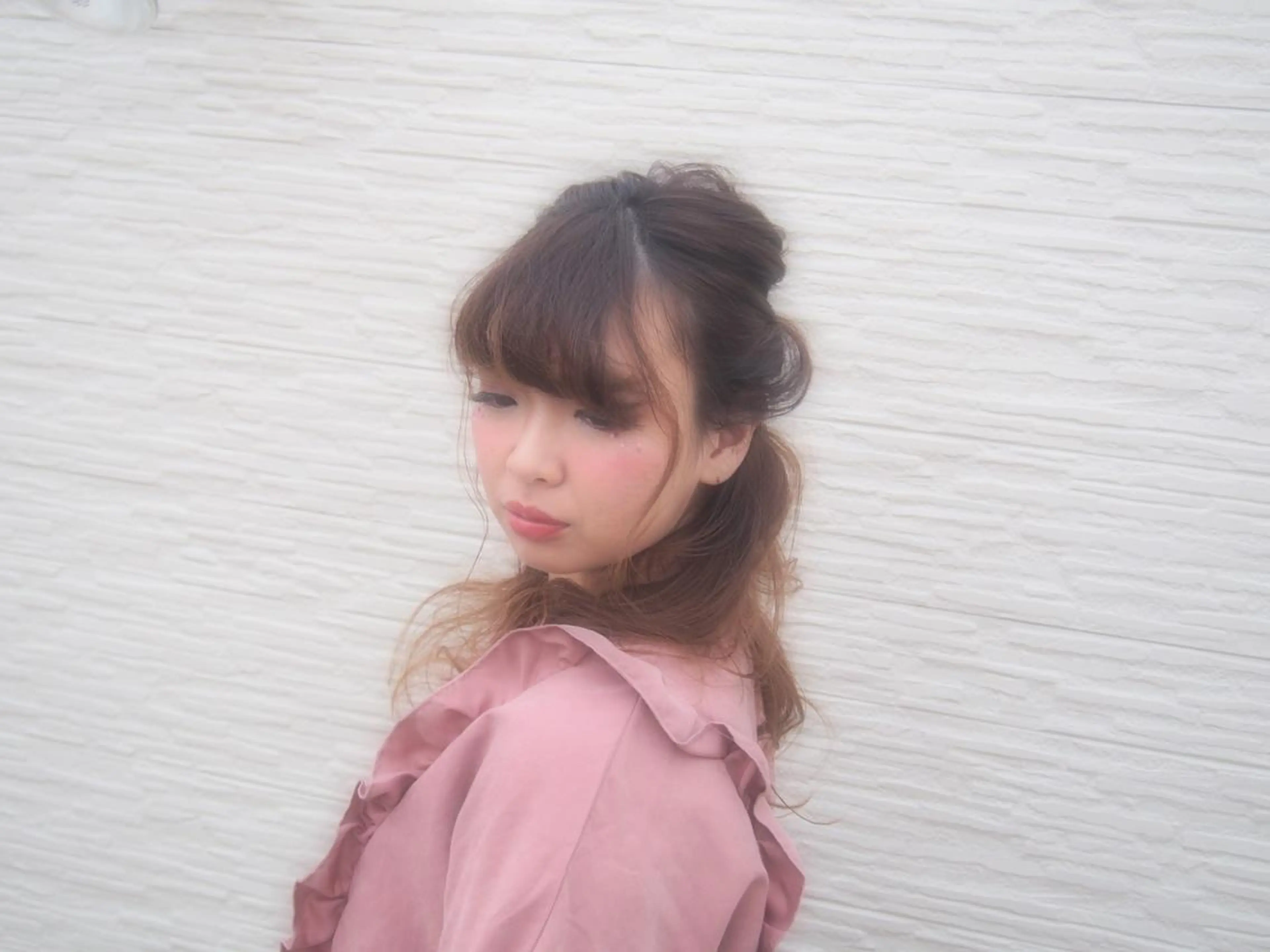 ショート ミディアム ヘアアレンジ ハーフアップ 【体験】韓国 メイク&ヘア天神のヘアスタイル