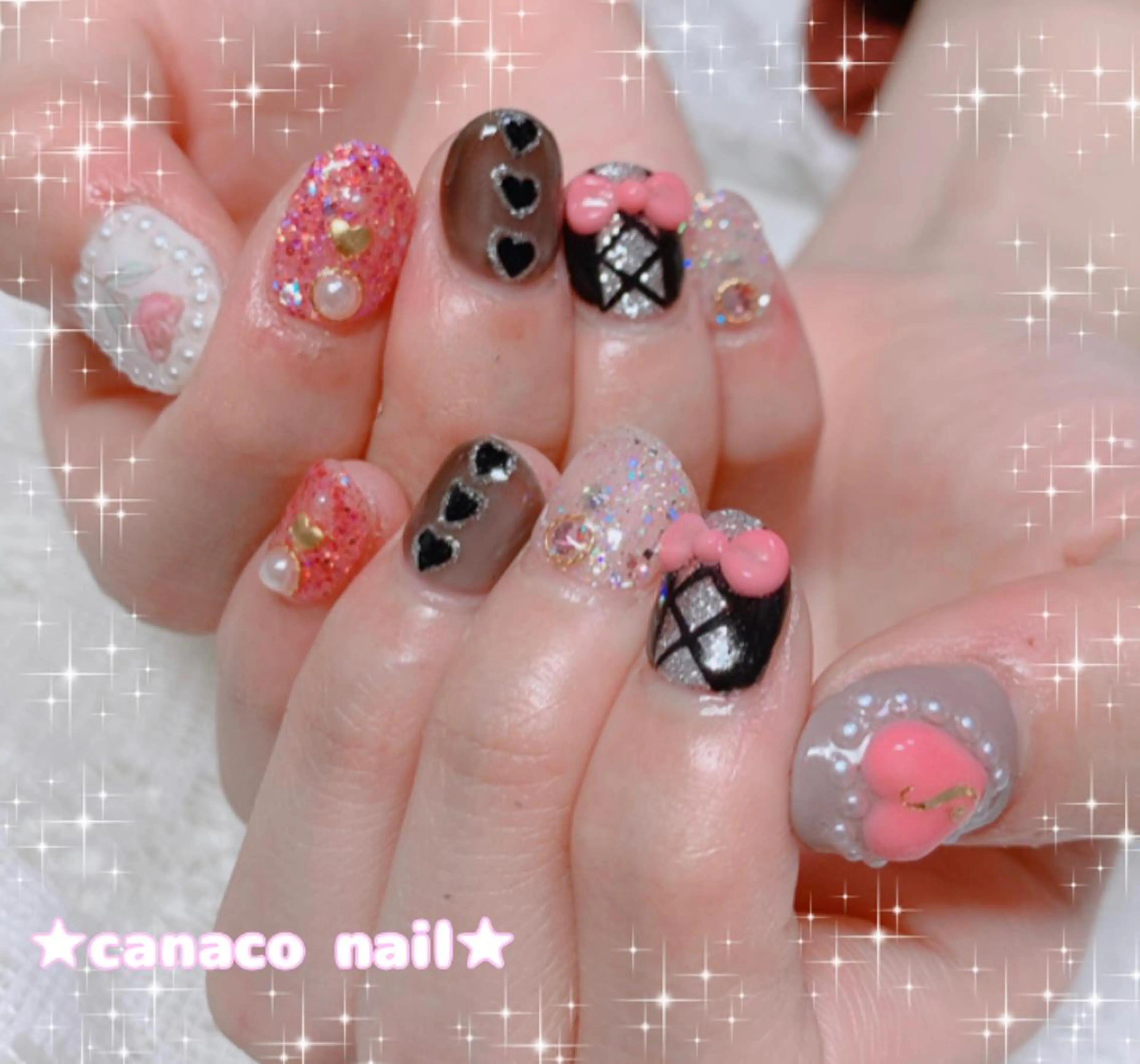 ネイル ガーリー ハート リボン ハンドネイル ハンドケア Felice所属・ベテランネイル cnc  nailのネイルデザイン