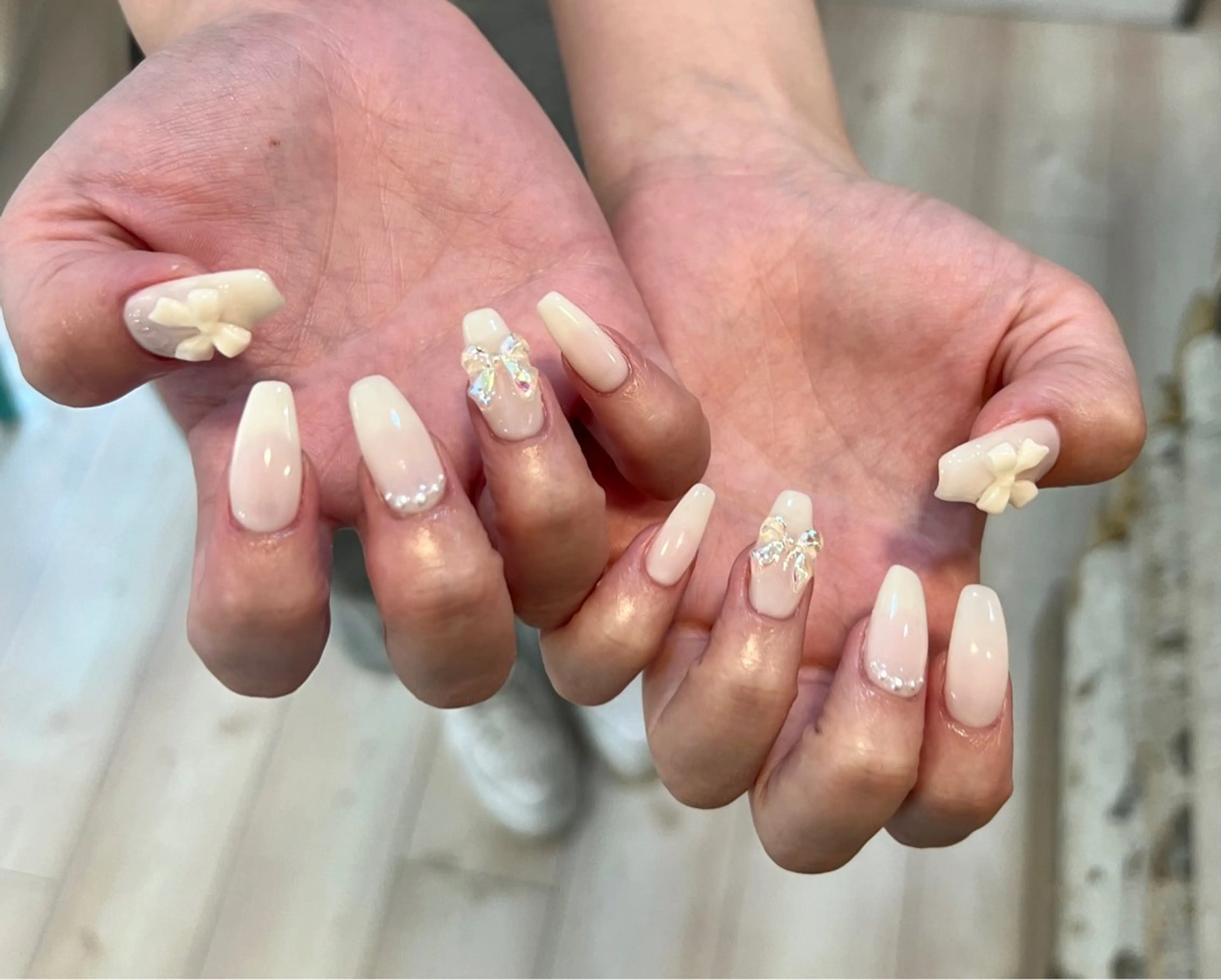 ネイル 持ち込み リボン いちじゅう あおいのネイルデザイン