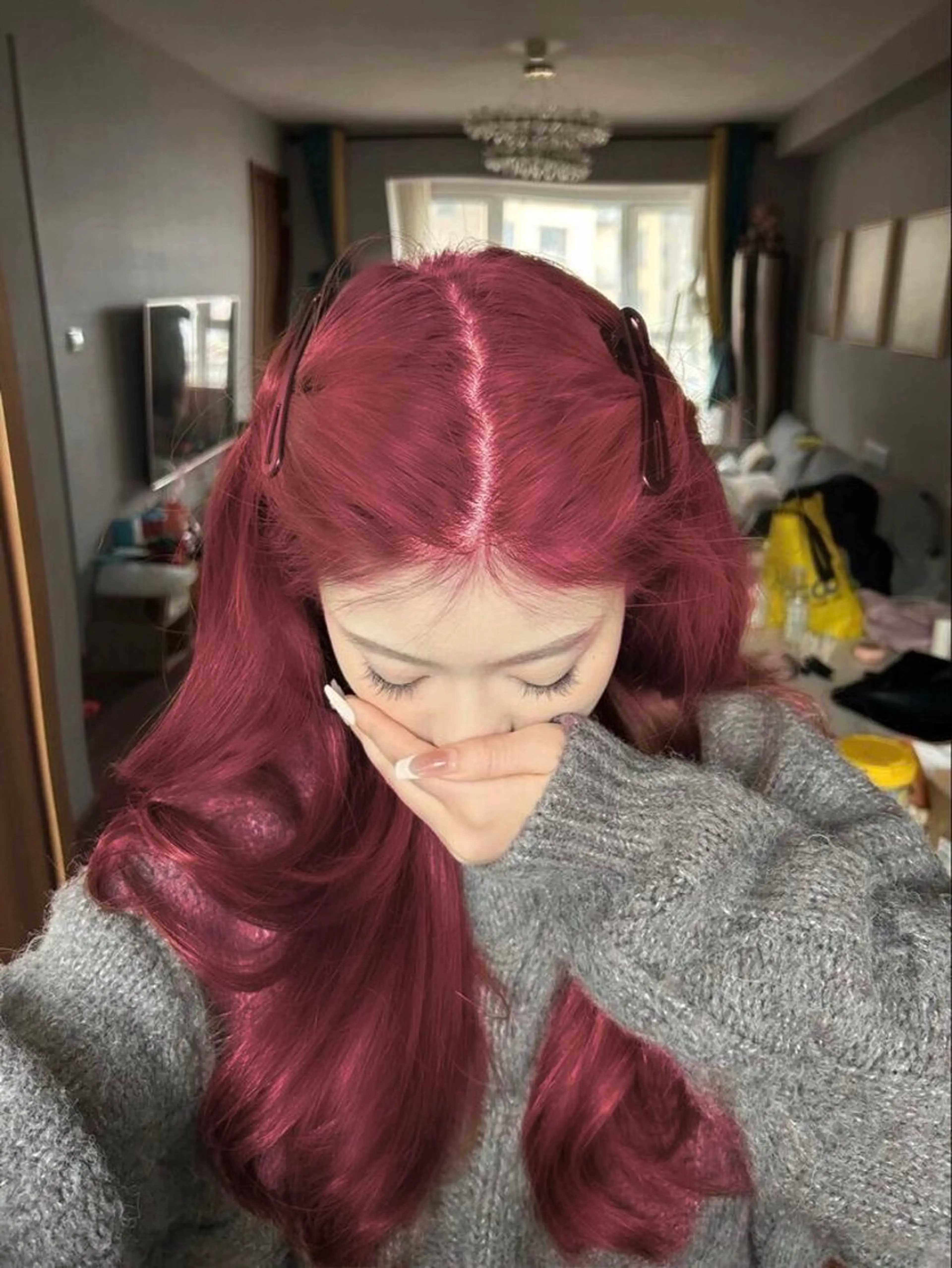 セミロング カラー ヘアアレンジ ケアカラー 🩶学生指名No.1 レッド・ボルドー🩶のヘアスタイル