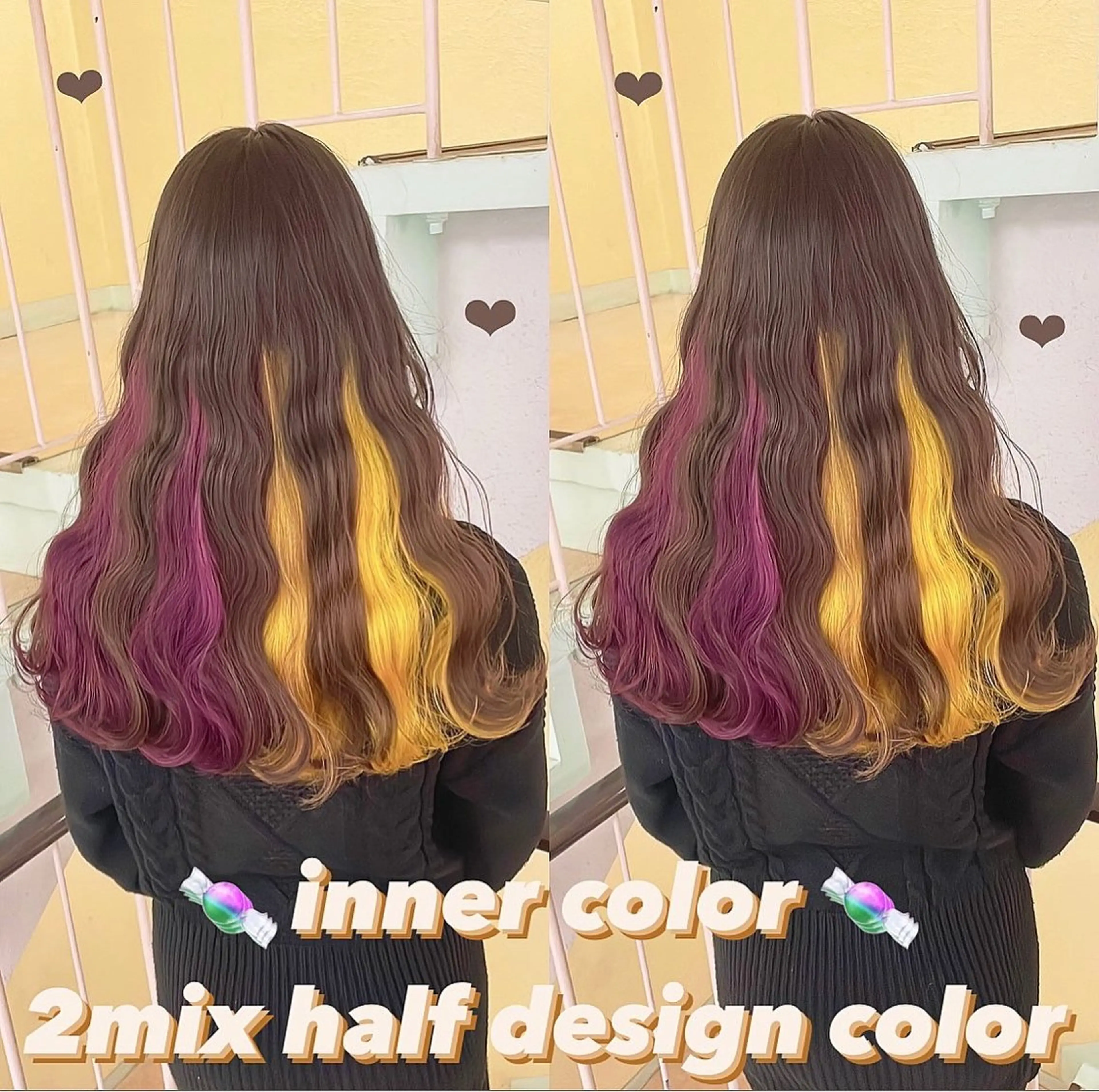 カラー インナーカラー ピンクカラー イエローカラー ヘアカラー トリートメント 渋谷:インナーカラー ／🍒エリカ🍒のヘアスタイル