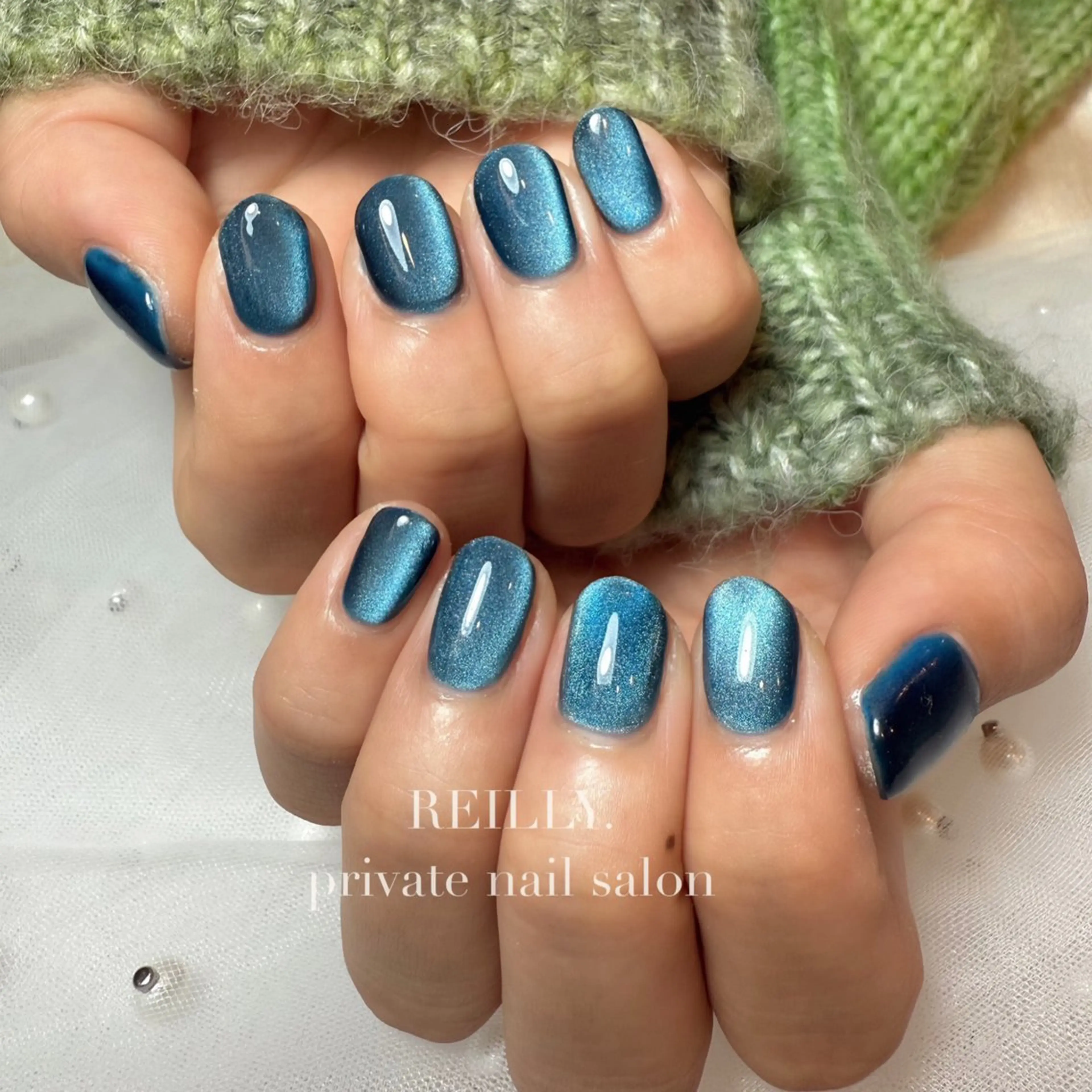 ネイル ブルー クリアネイル フラッシュネイル フレンチネイル ジェルネイル Reillynail みさきのネイルデザイン