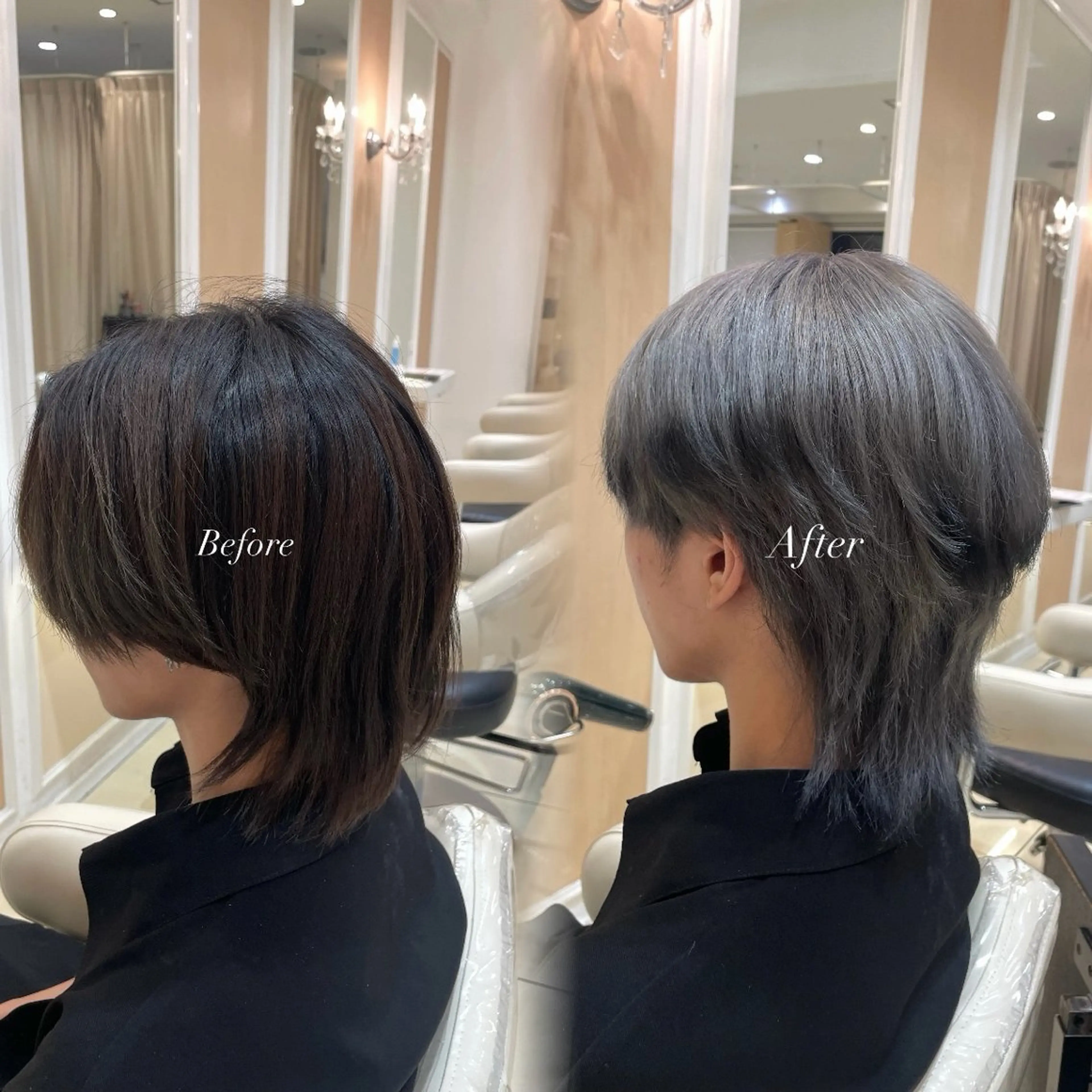 カラー メンズ メンズブリーチ メンズウルフカット 黒髪 ブリーチ シルバー カット ヘアカラー ☆Ash中目黒 浦野遥☆*。のヘアスタイル