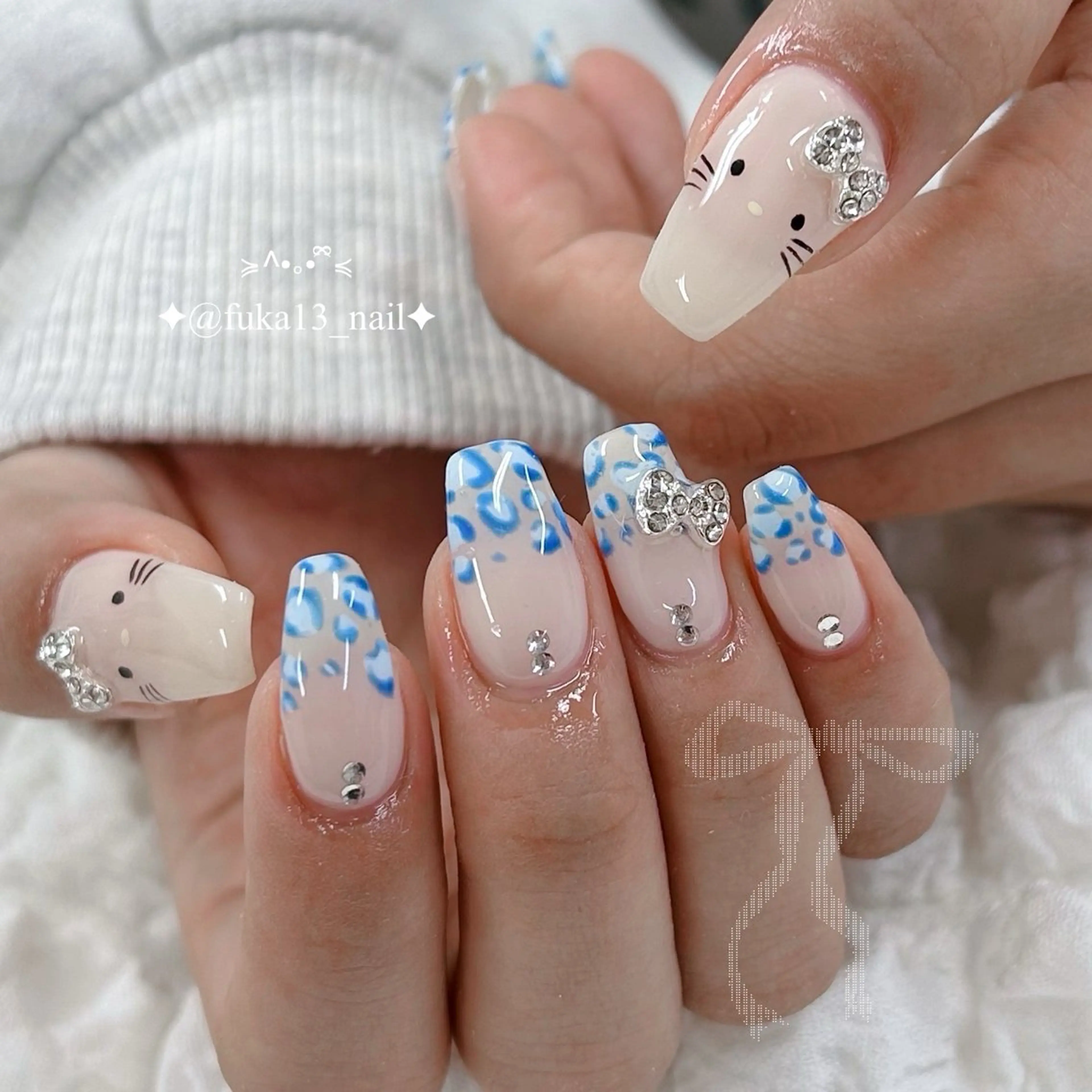 ネイル アニマル柄 フレンチネイル 韓国ネイル リボン 冬ネイル ハンドネイル Nail♡Fuka. /4月予約受付中のネイルデザイン