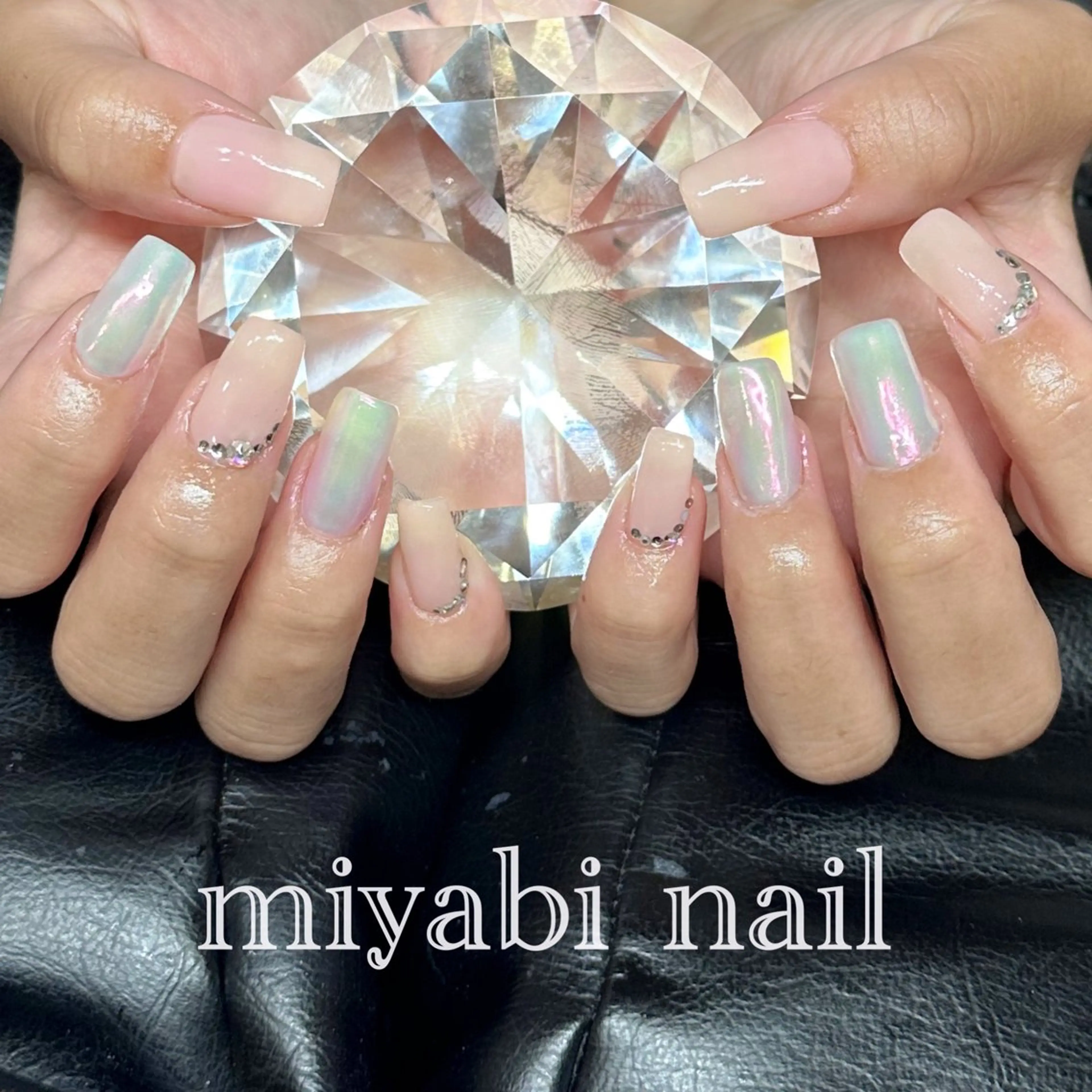 ネイル オーロラネイル キラキラネイル ミラーネイル 持ち込み ピンク ハンドネイル miyabi nail 桂川駅近くのネイルデザイン